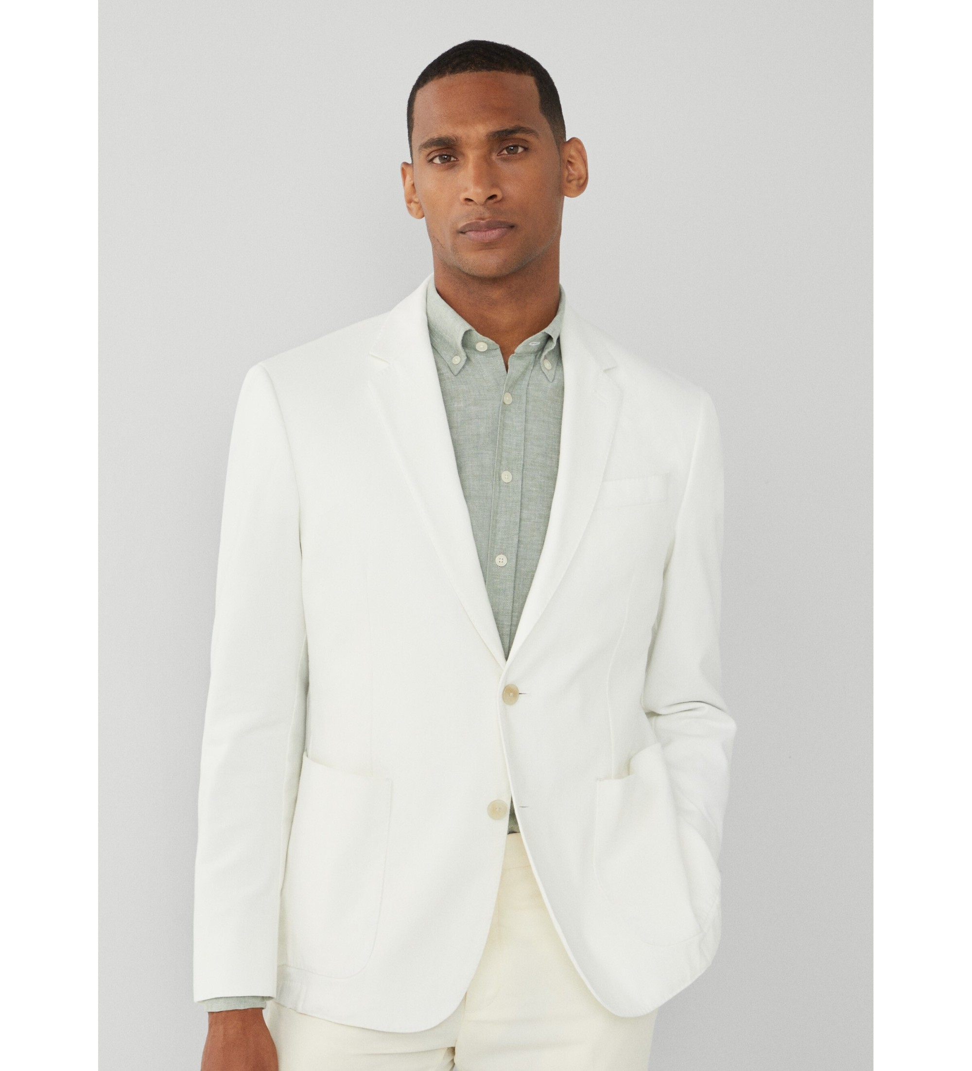 Hackett London für Herren. HM443303 Weißer einfarbiger Blazer (42/32), Baumwolle, Klassisch