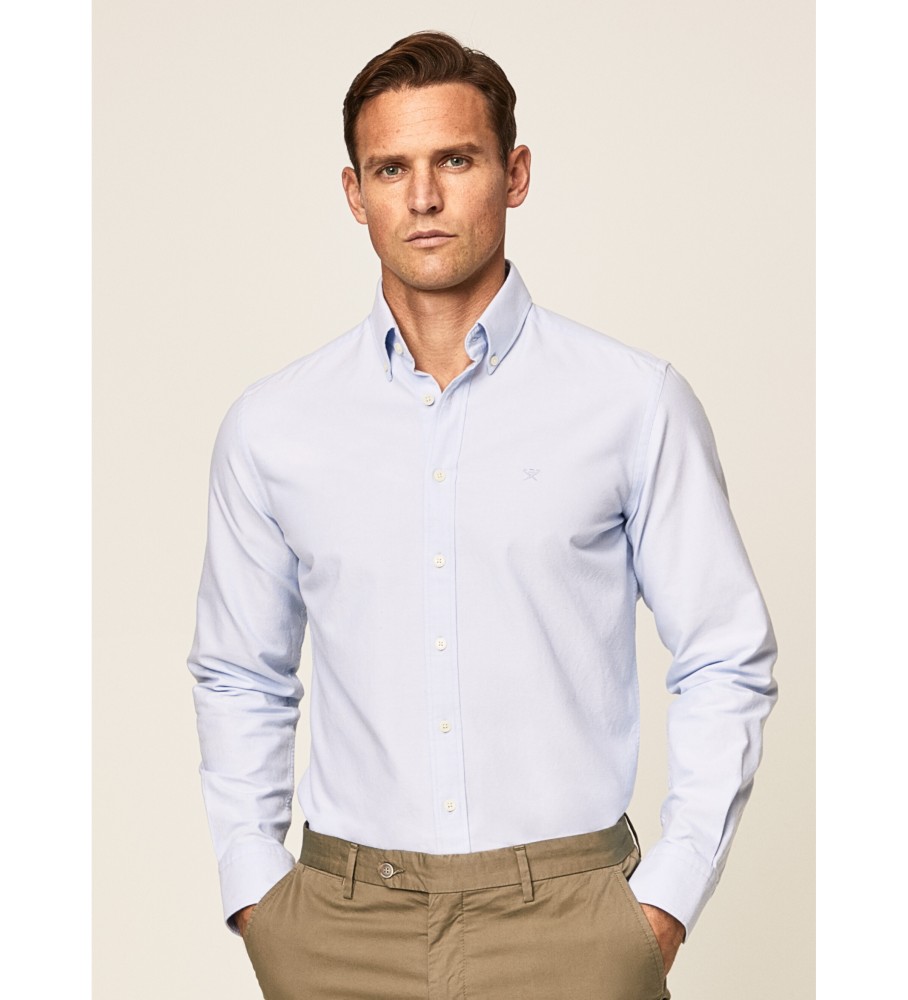 Hackett London für Herren. HM309361 Maßgeschneidertes Oxford-Hemd blau (M), Lässig, Baumwolle, Klassisch, Langarm
