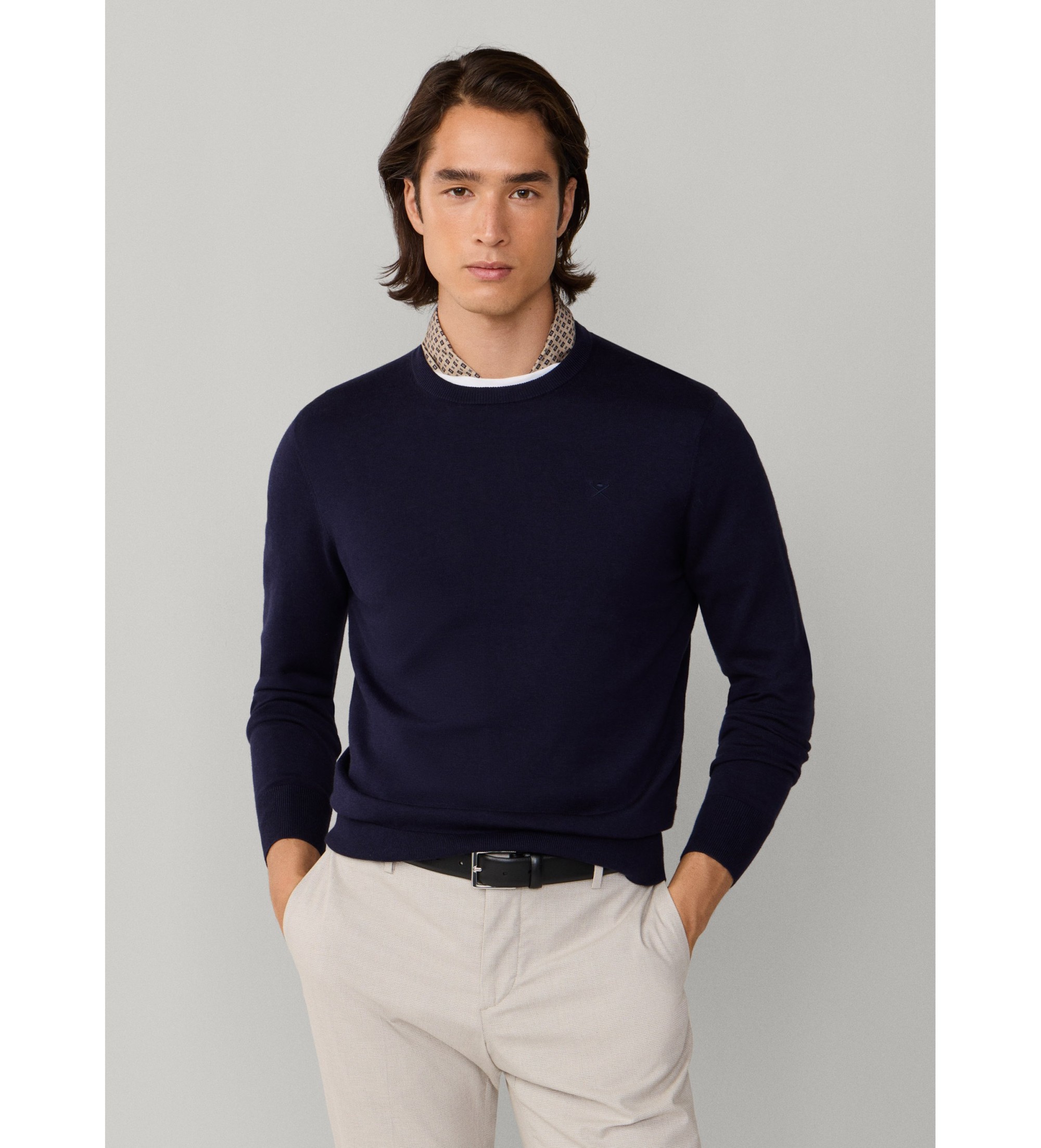 Hackett London für Herren. HM7000114 Marineblauer Seidenpullover (XL), Lässig, Baumwolle