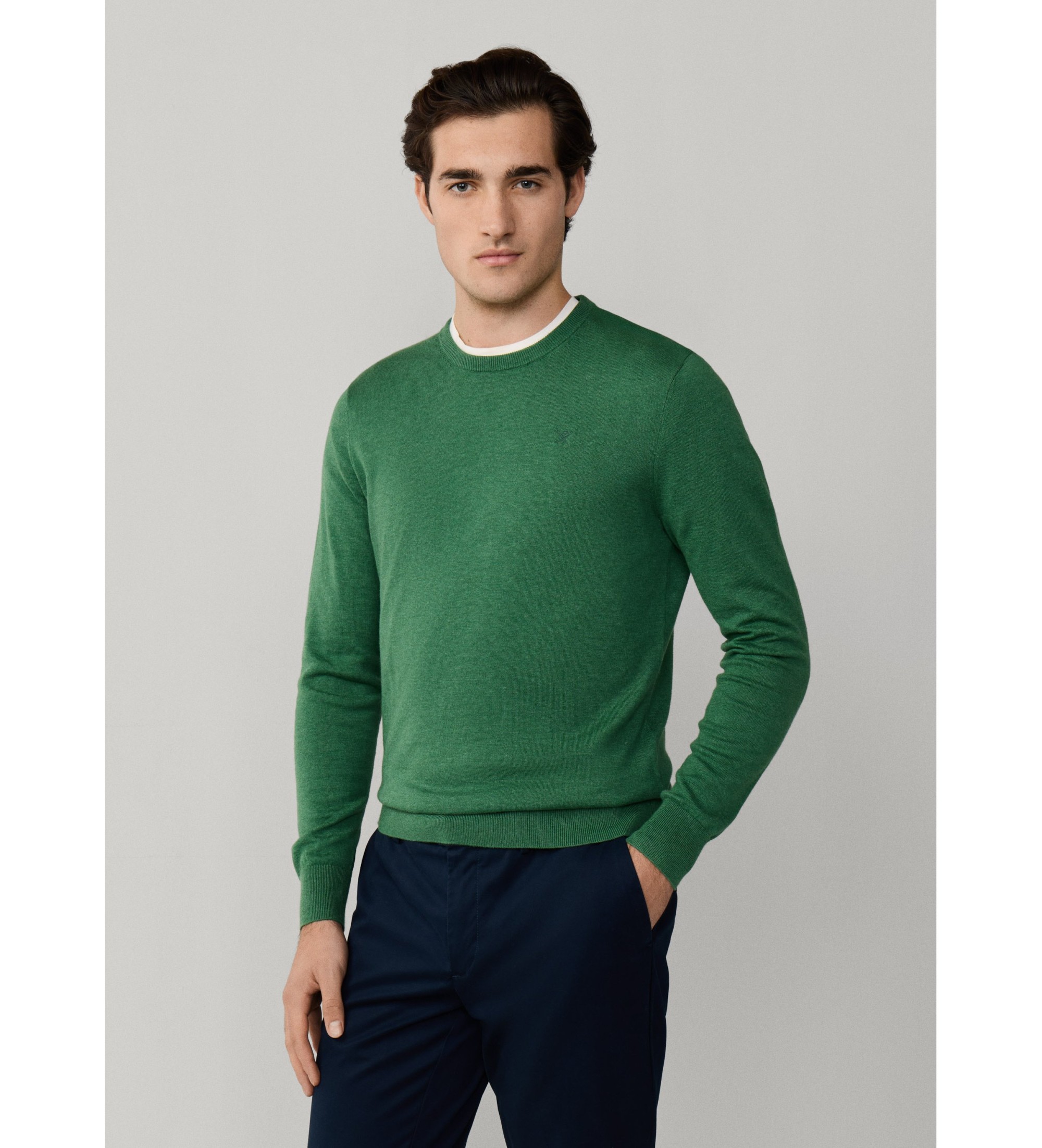 Hackett London für Herren. HM7000114 Grüner Seidenpullover (XXL), Lässig, Baumwolle