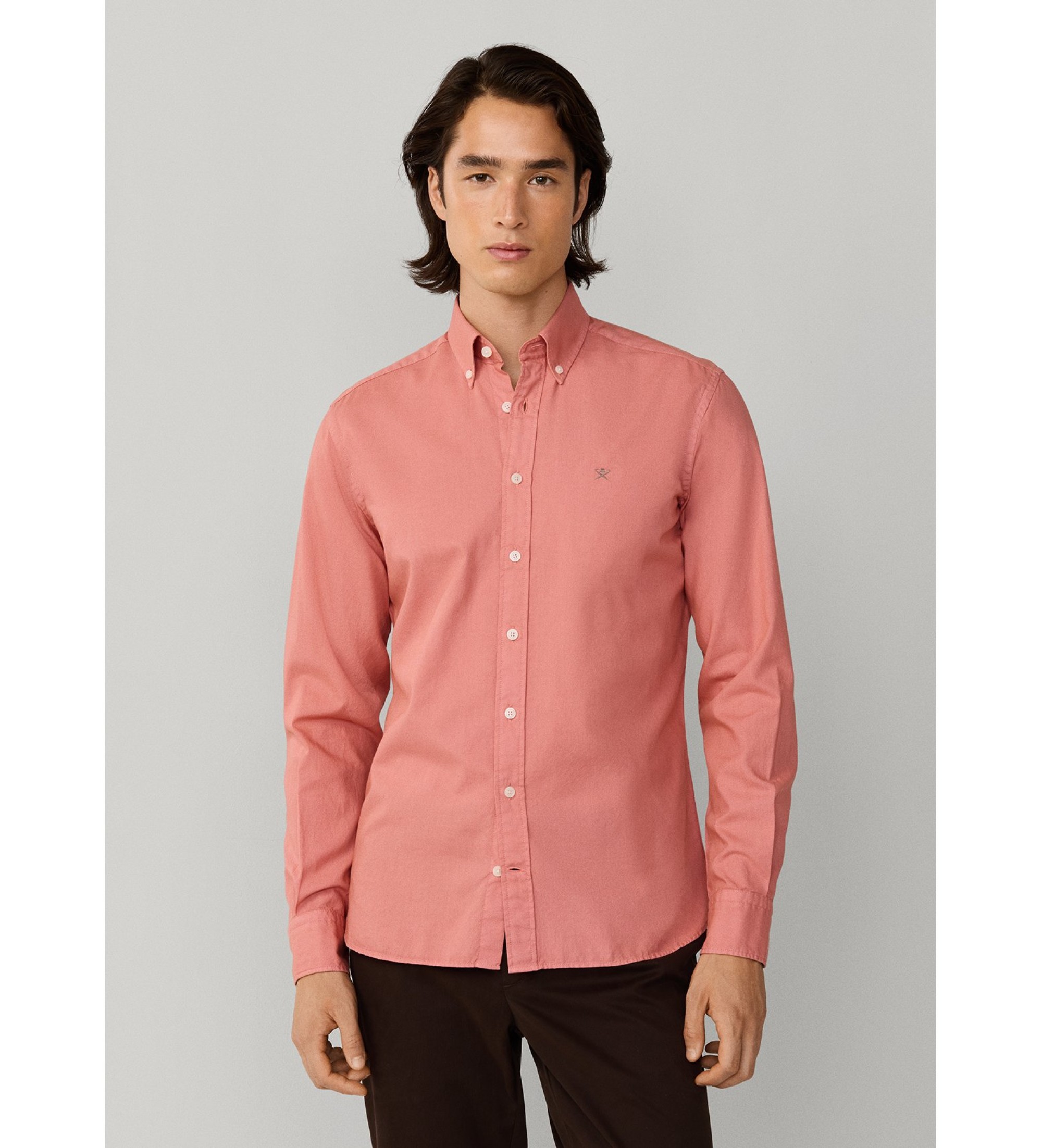 Hackett London für Herren. HM3010539 Maßgeschneidertes Oxford-Hemd rot (L), Lässig, Baumwolle, Langarm