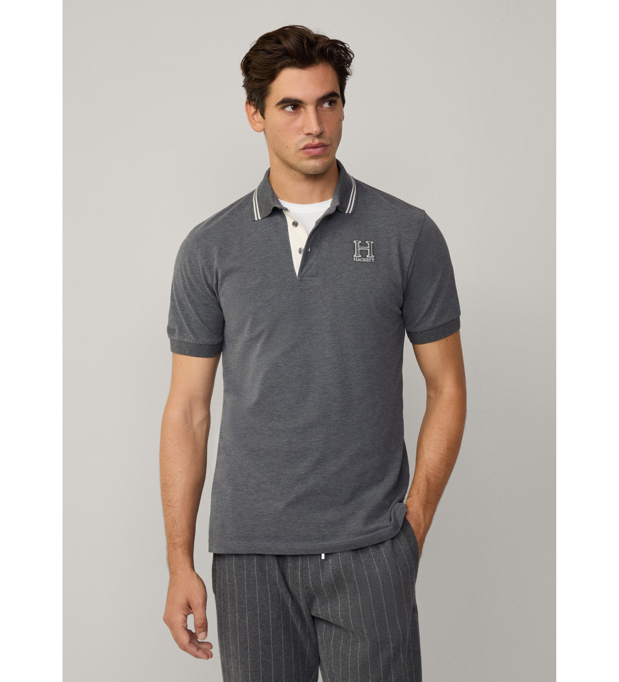 Hackett London für Herren. HM563381 Heritage H Poloshirt grau (XL), Lässig, Baumwolle, Kurzarm