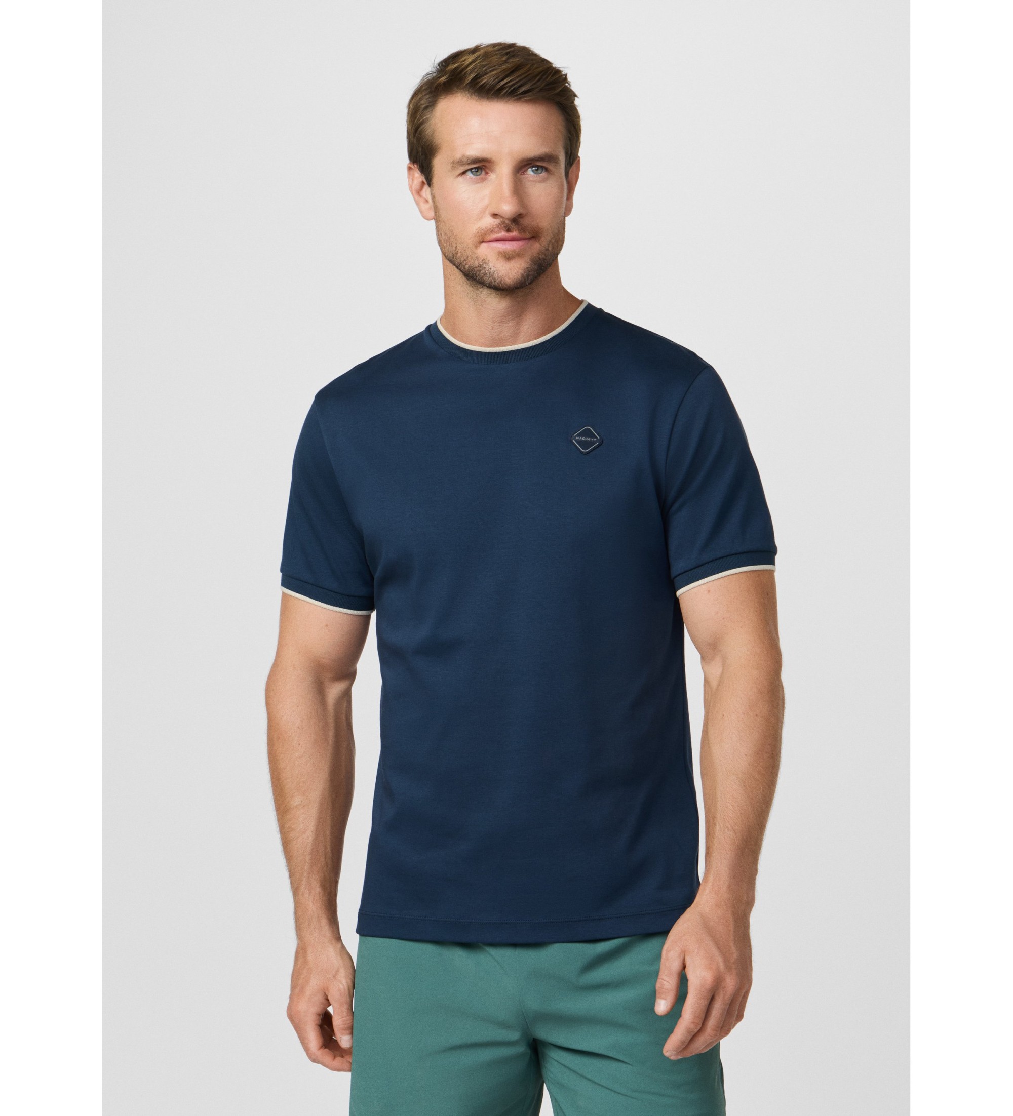 Hackett London für Herren. HM5000096 T-Shirt mit navyfarbenem Logo in klassischer Passform (S), Lässig, Baumwolle, Kurzarm, Marine