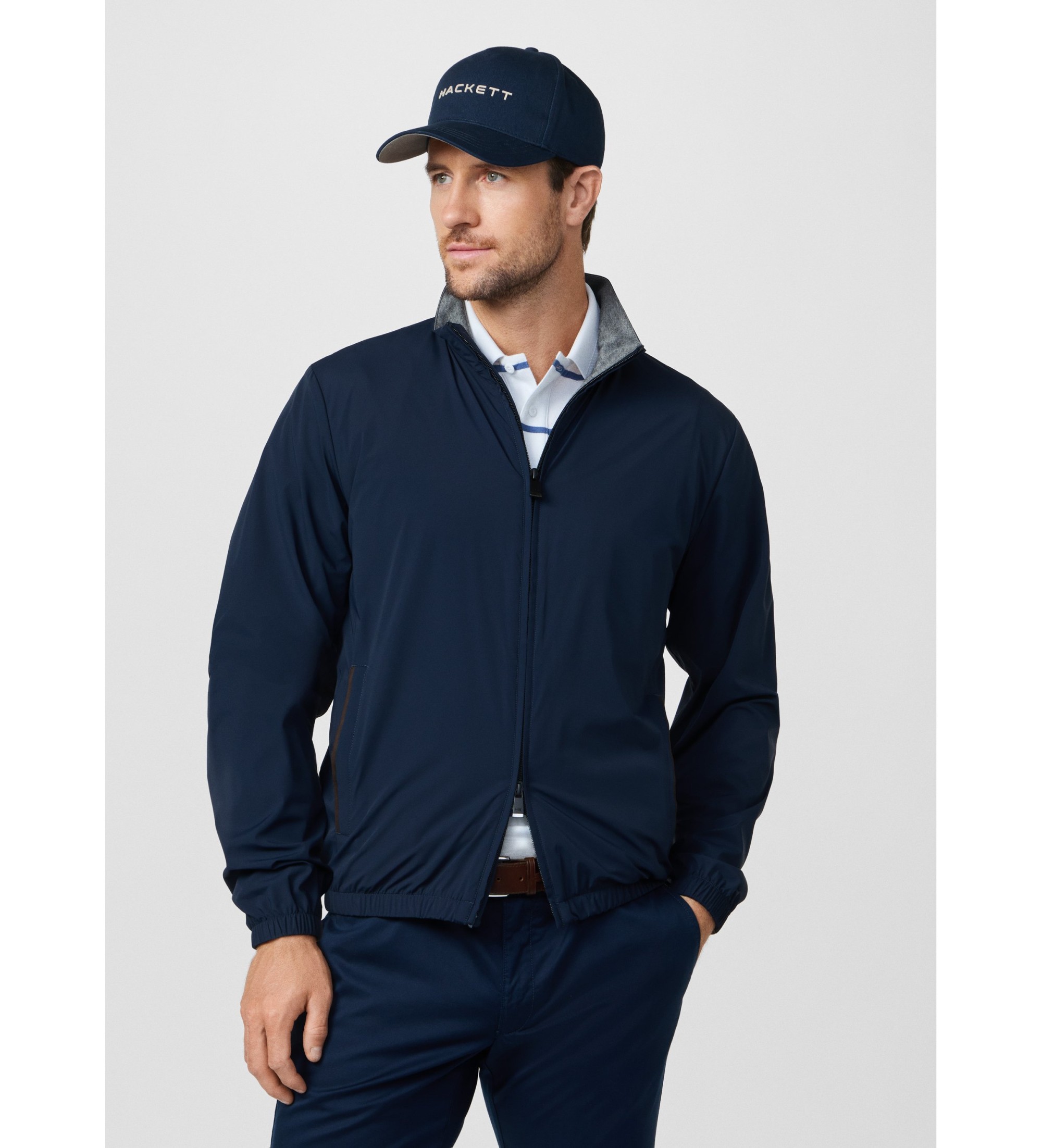 Hackett London für Herren. HM4000156 Marineblaue Fahrerjacke (M), Lässig, Polyamid