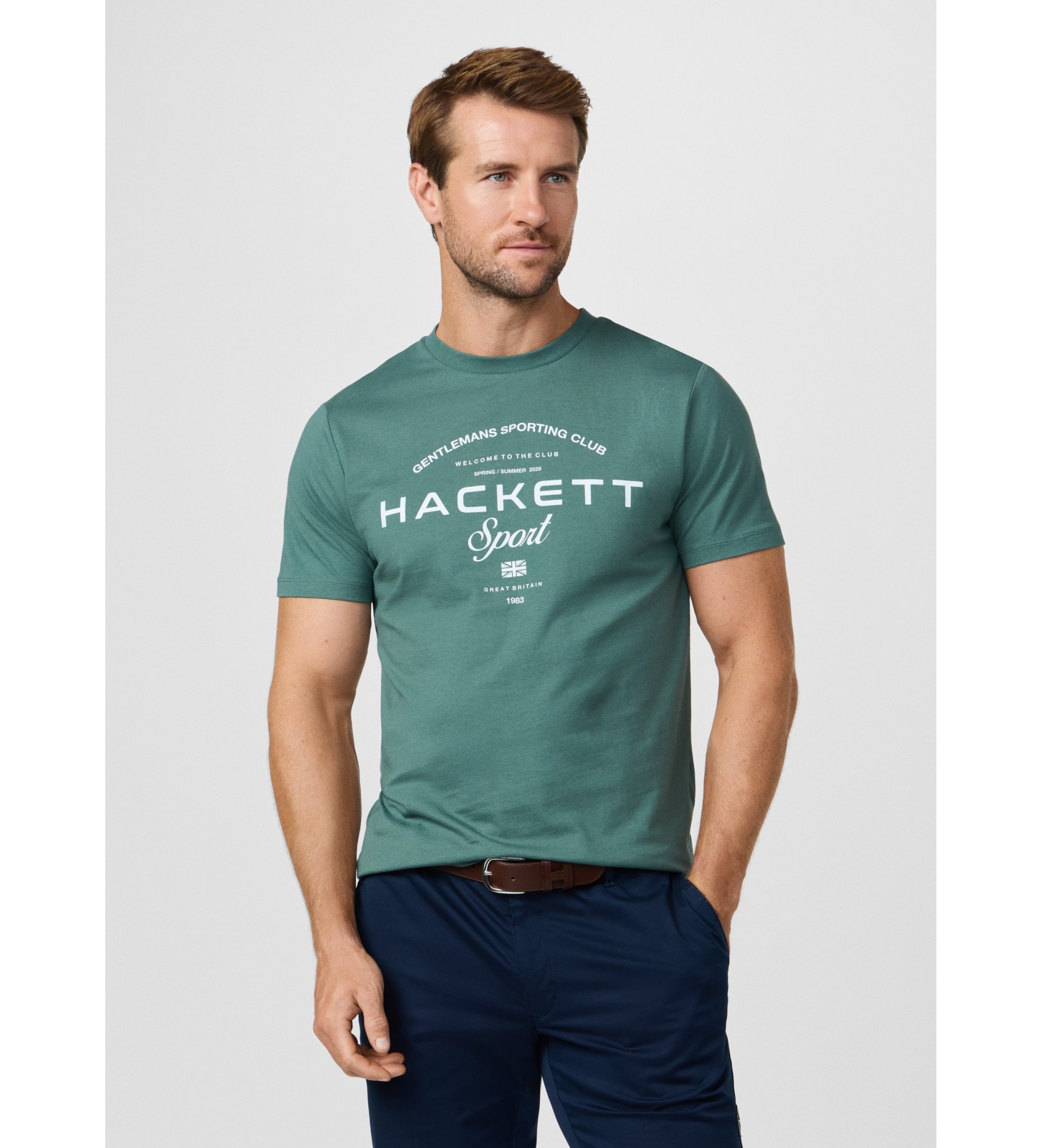 Hackett London für Herren. HM5000098 Grafisches Club-T-Shirt mit klassischer Passform Logo grün (XL), Lässig, Baumwolle, Kurzarm