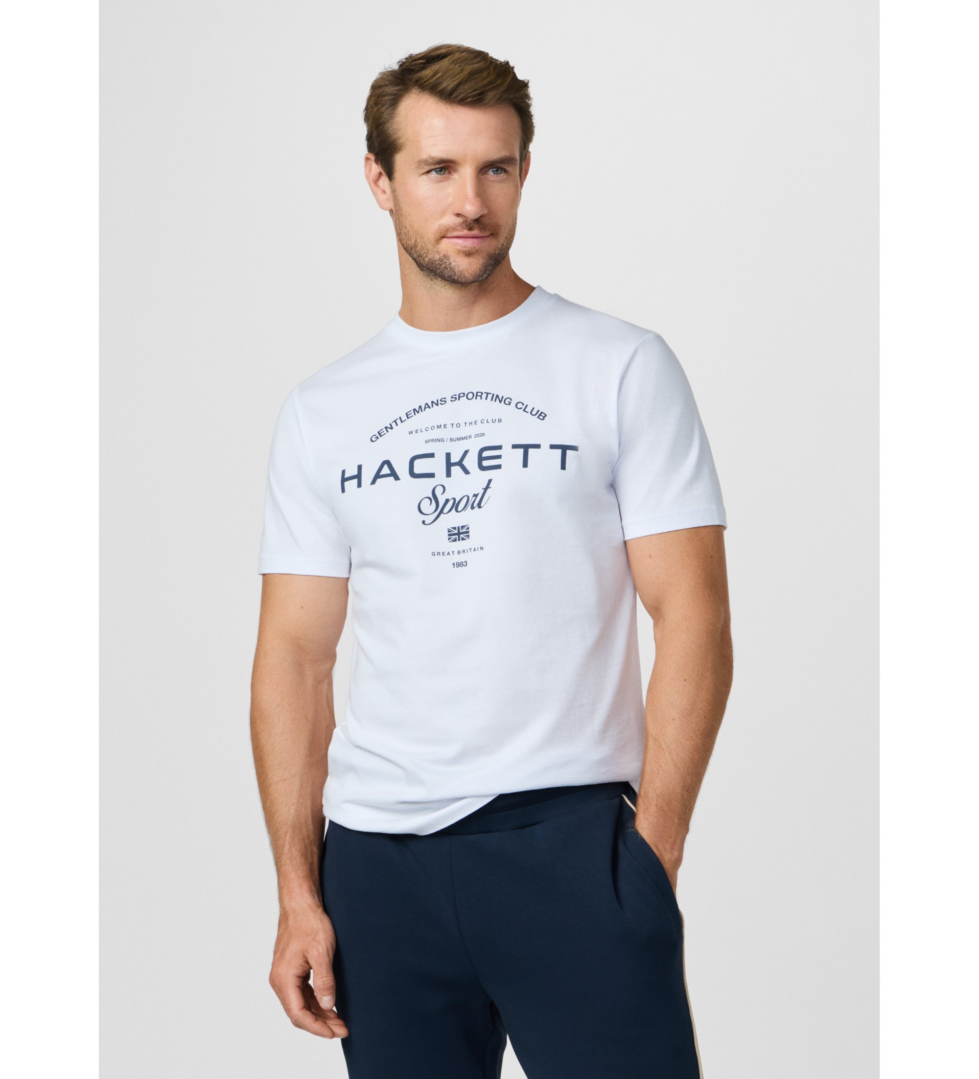 Hackett London für Herren. HM5000098 Grafisches Club-T-Shirt mit klassischer Passform Logo weiß (XL), Lässig, Baumwolle, Kurzarm