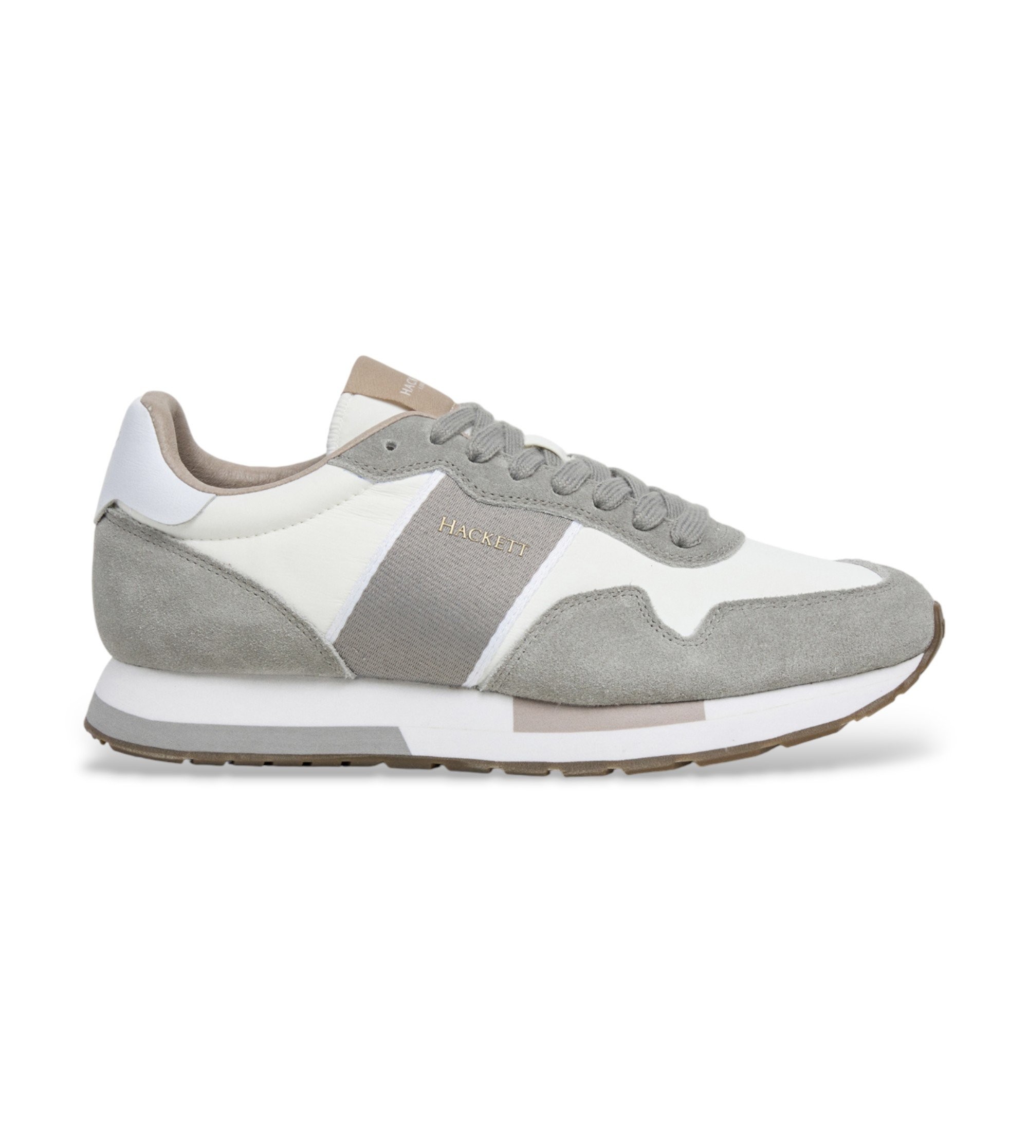 Hackett London für Herren. HMS200088 Turnschuhe Keston Symbol grau (42), Leder, Wohnung, Schnürsenkel, Lässig