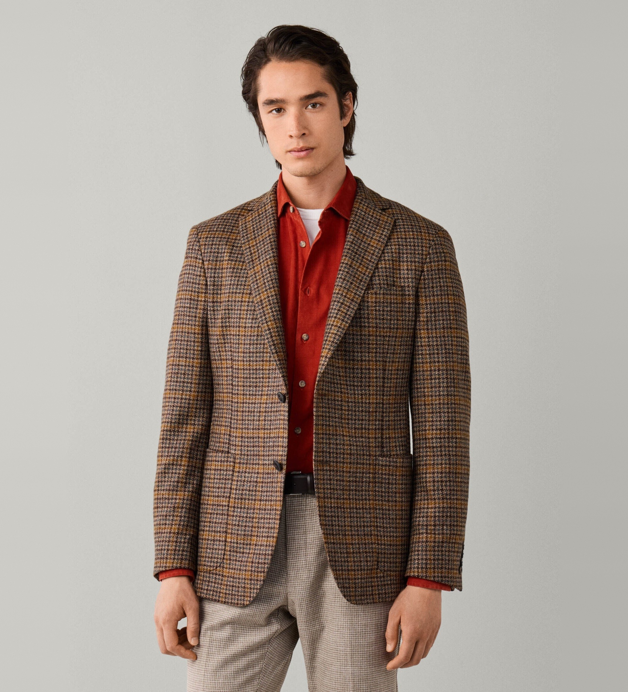 Hackett Londonvoor mannen. HM4400214 Bruingeruite blazer (42/32), Beige, Casual, Wol, Klassiek