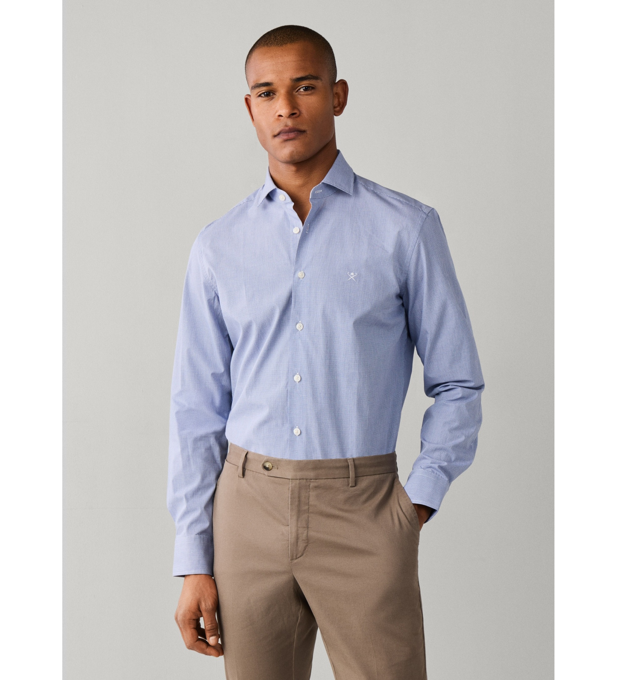 Hackett London für Herren. HM3010762 Hemd City Gingham blau (S), Lässig, Baumwolle, Klassisch, Langarm, Marine
