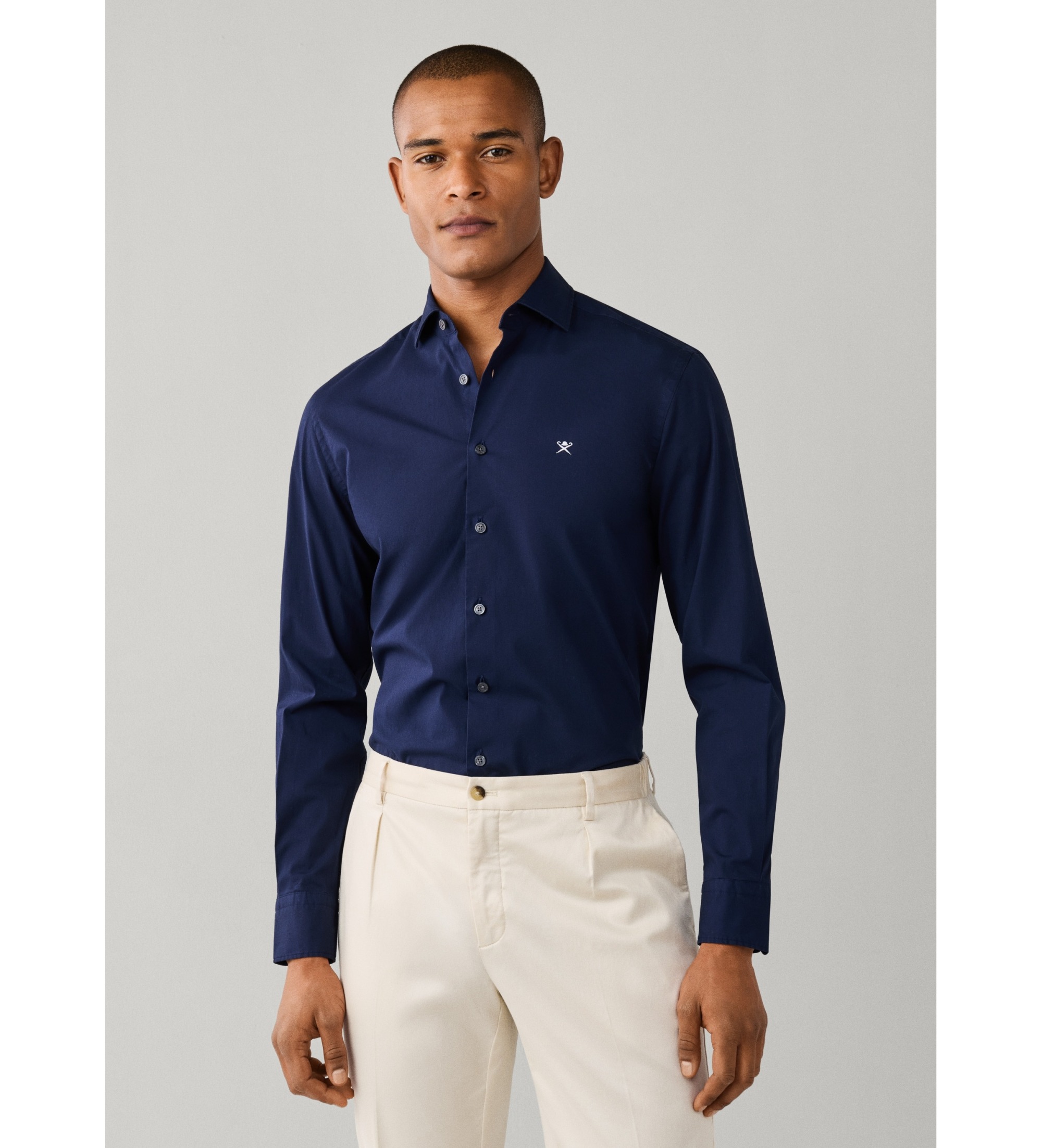 Hackett London für Herren. HM3010764 Hemd Ess Stretch Pop Marineblau (M), Lässig, Baumwolle, Klassisch, Langarm
