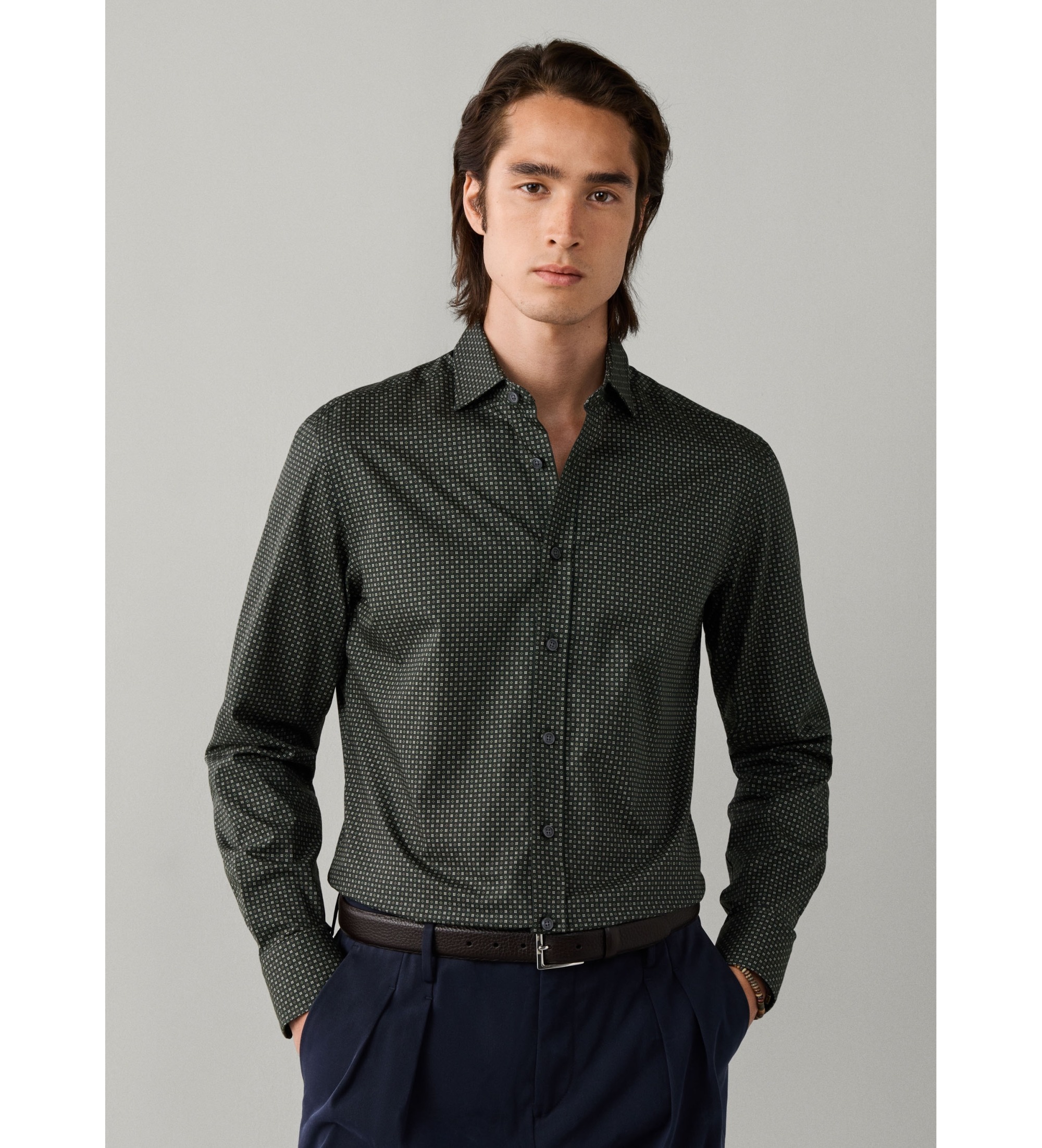 Hackett London für Herren. HM3010830 Foulard Print Hemd grün (M), Lässig, Baumwolle, Langarm