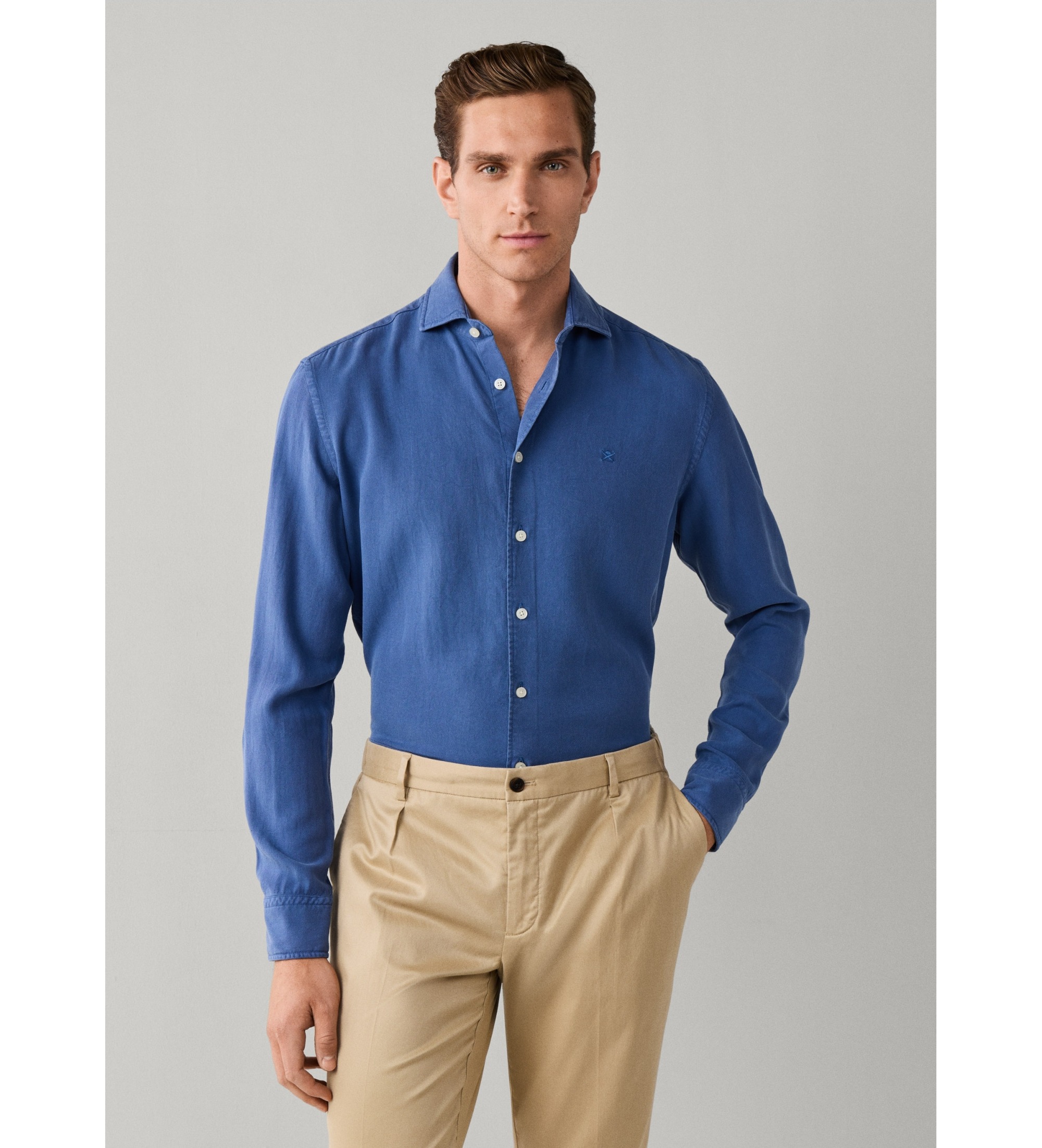 Hackett London für Herren. HM3010765 Gmd Texture Hemd, blau (L), Lässig, Klassisch, Langarm, Lyocell