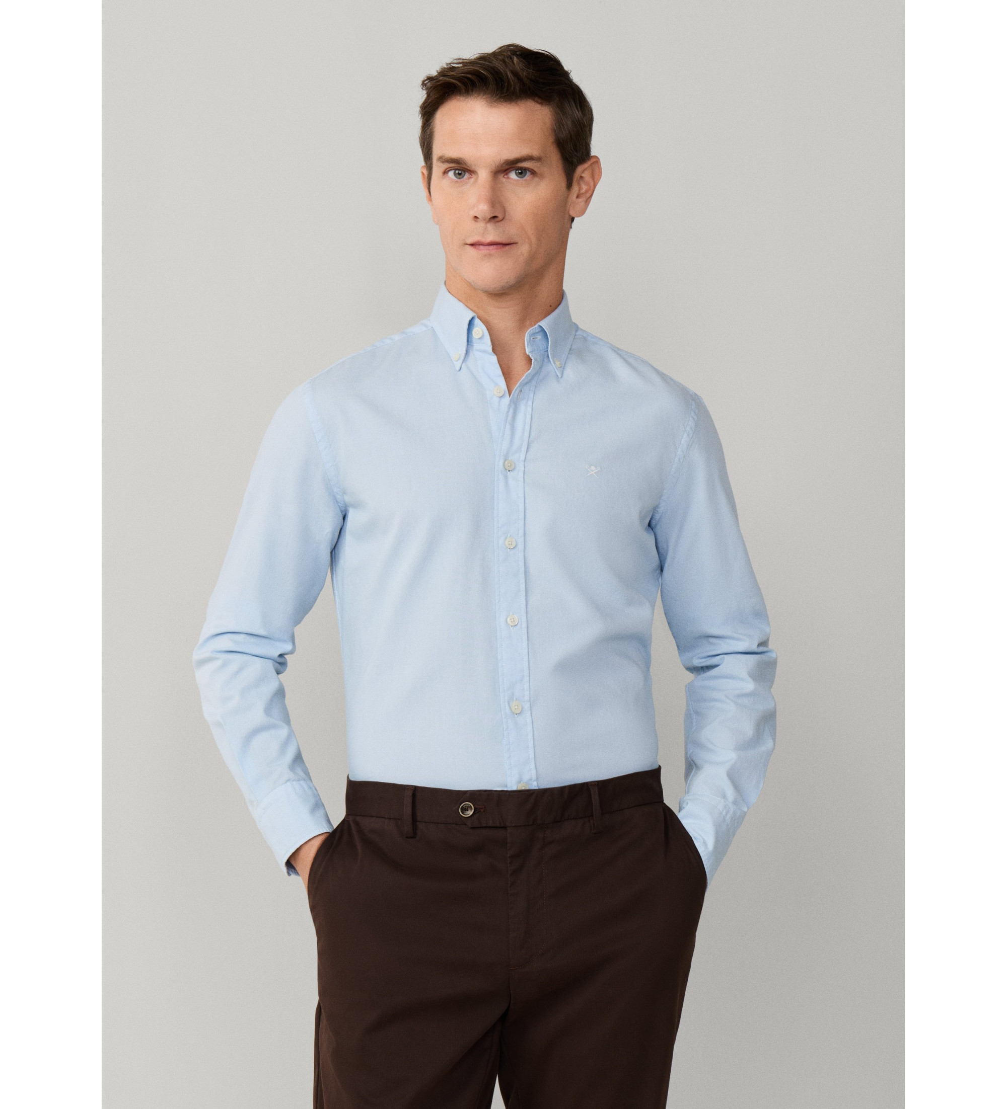 Hackett London für Herren. HM3010539 Oxford fit tailored shirt hellblau (S), Lässig, Party, Baumwolle, Klassisch, Langarm