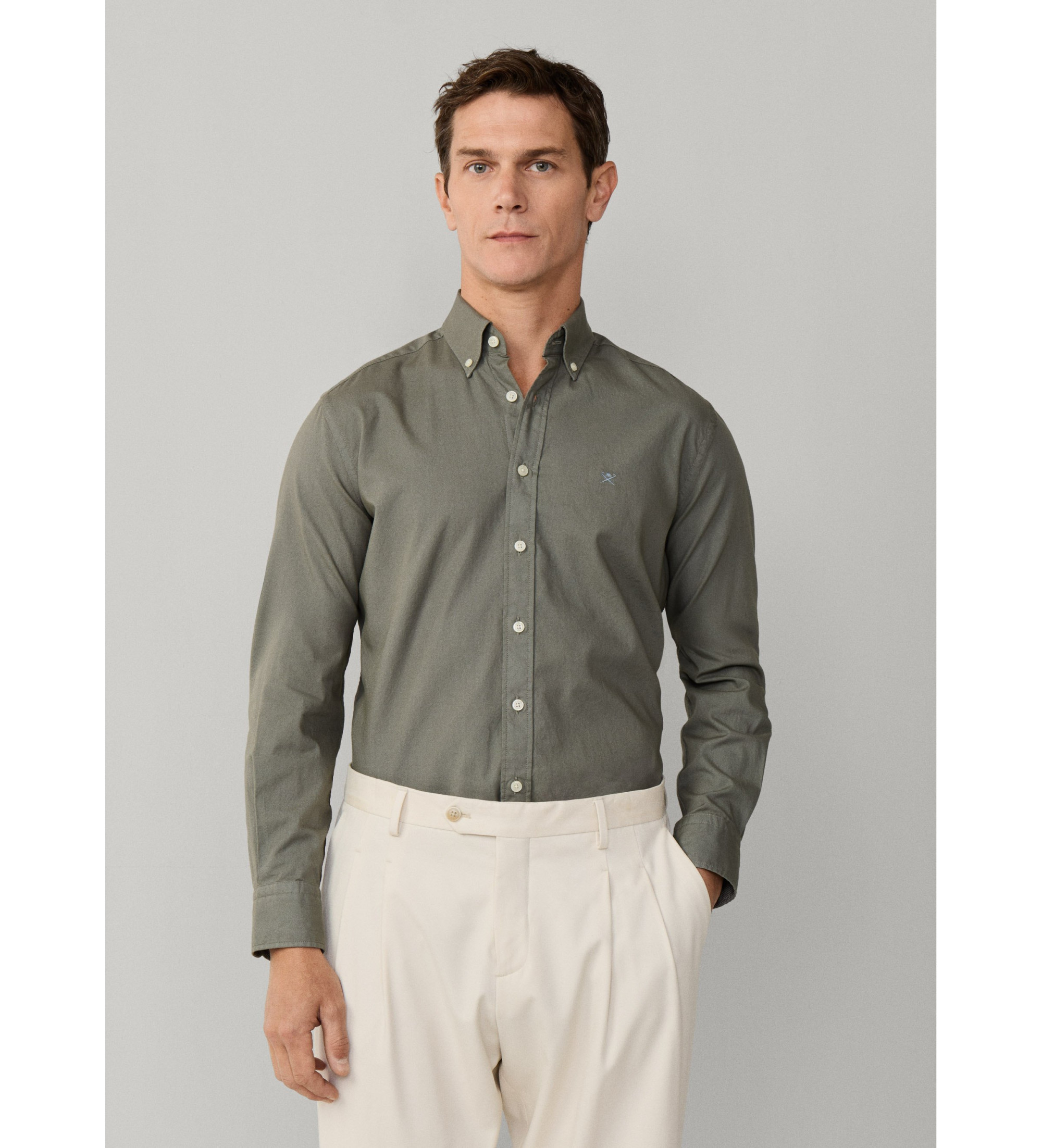 Hackett London für Herren. HM3010539 Maßgeschneidertes Oxford-Hemd grün (S), Lässig, Party, Baumwolle, Klassisch, Langarm