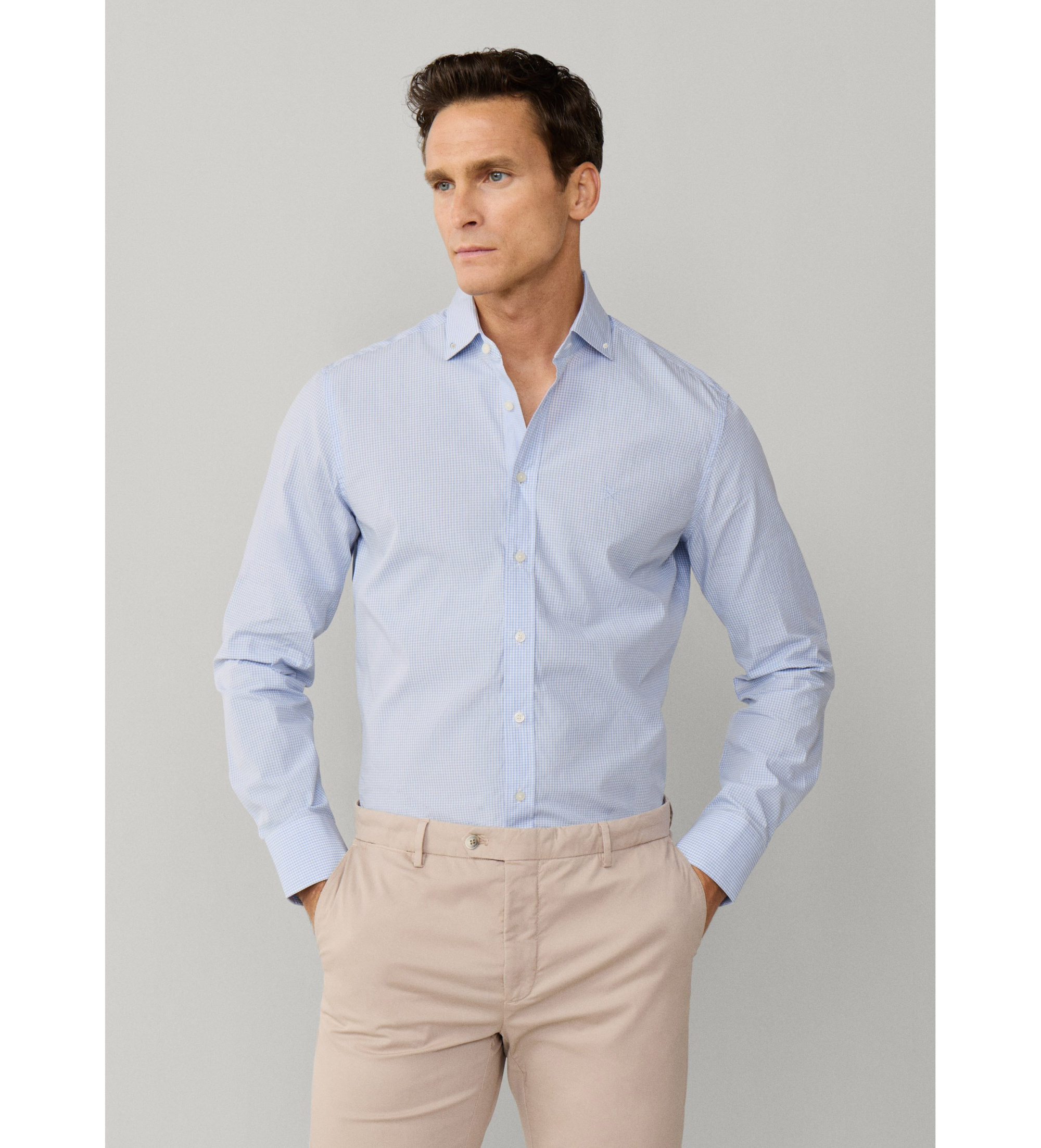Hackett London für Herren. HM3010538 Popeline-Hemd City Fit klassisch blau (M), Lässig, Baumwolle, Langarm