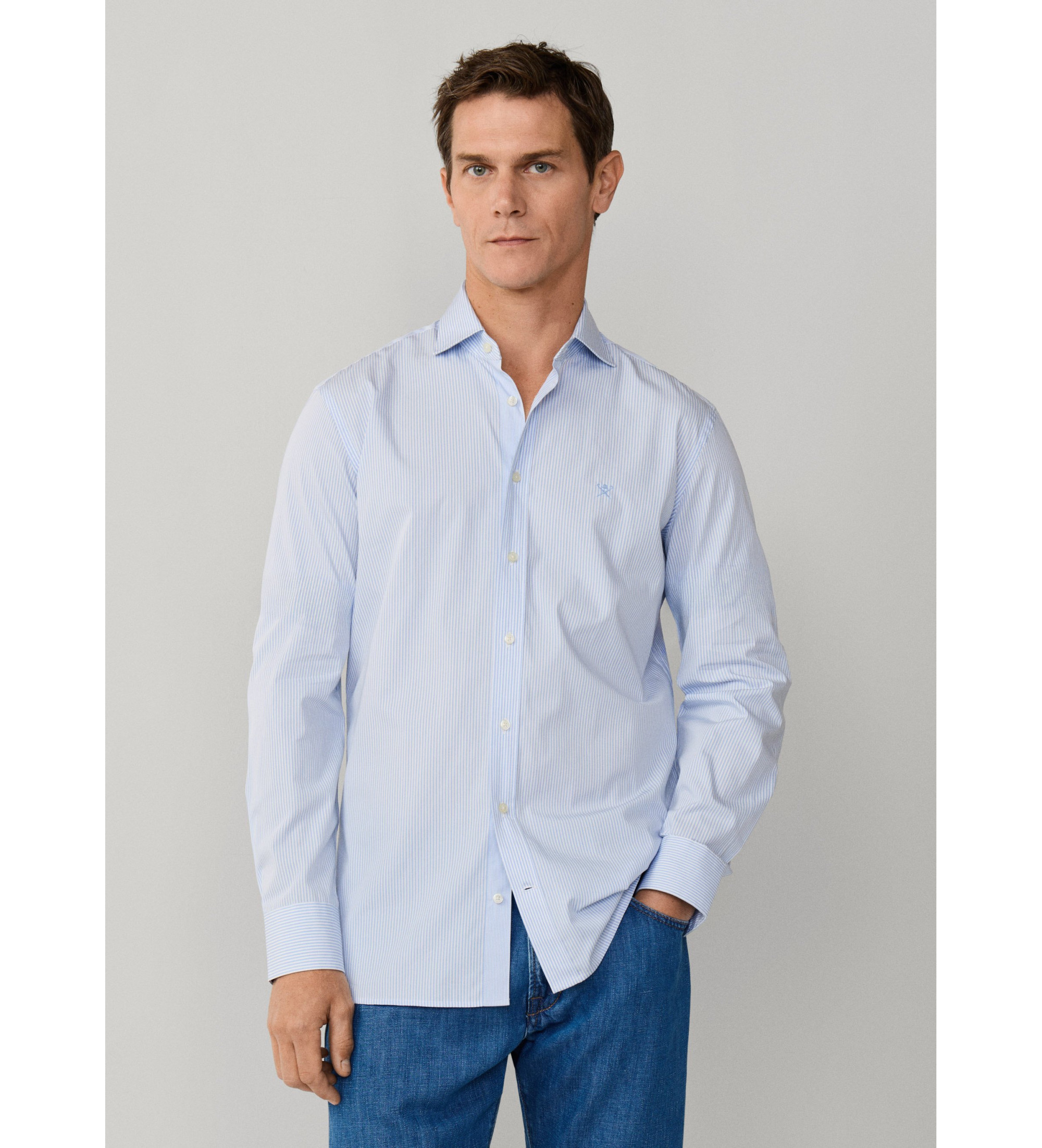 Hackett London für Herren. HM3010537 bengala gestreiftes hemd city fit tailliert blau (L), Lässig, Party, Baumwolle, Klassisch, Langarm