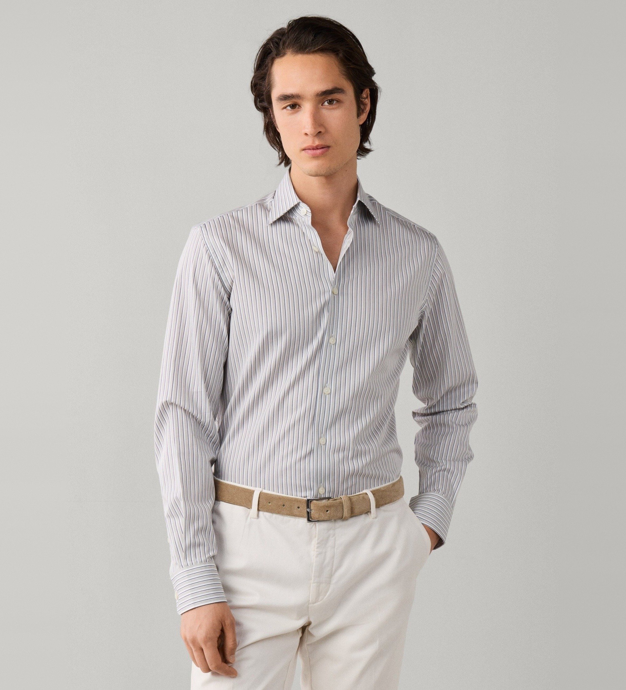 Hackett Londonvoor mannen. HM3010832 Gestreept shirt in drie kleuren, klassieke pasvorm, grijs (XL), Casual, Katoen, Lange mouwen