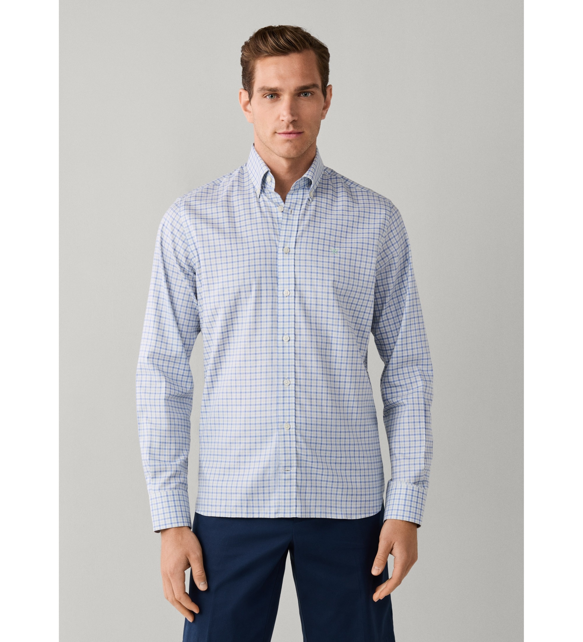 Hackett London für Herren. HM3010752 Grünes Three-Color-Gingham-Hemd (XL), Lässig, Baumwolle, Klassisch, Langarm