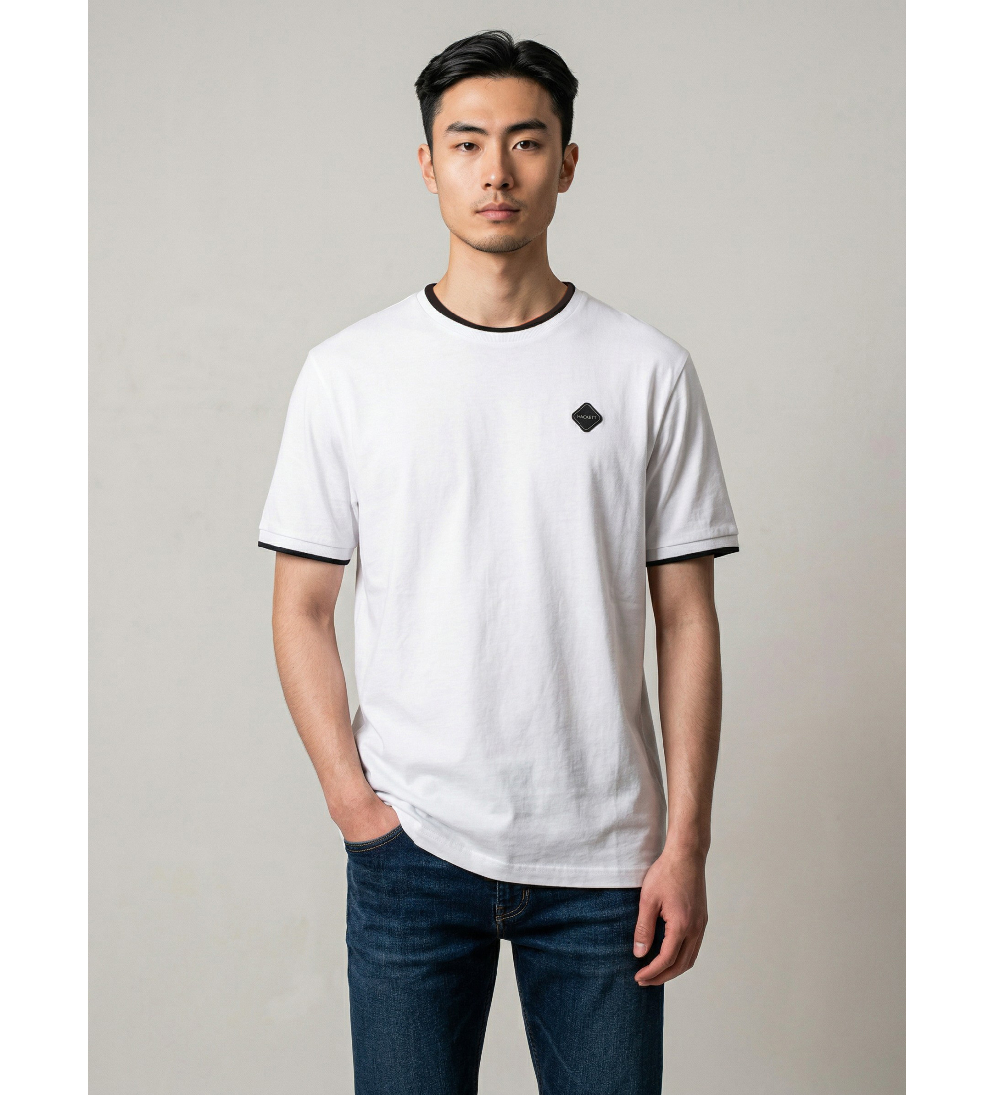 Hackett London für Herren. HM5000096 T-shirt Abzeichen weiß (S), Lässig, Baumwolle, Kurzarm