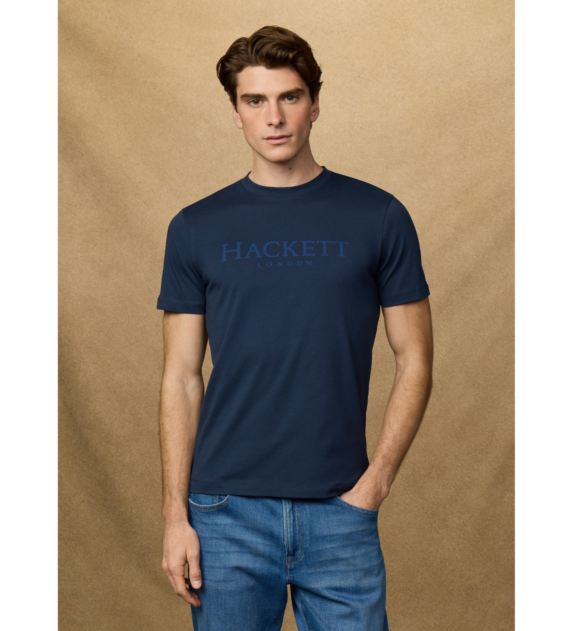 Hackett London für Herren. HM5000091 T-Shirt mit Logo Fit Classic navy (S), Lässig, Baumwolle, Kurzarm, Marine