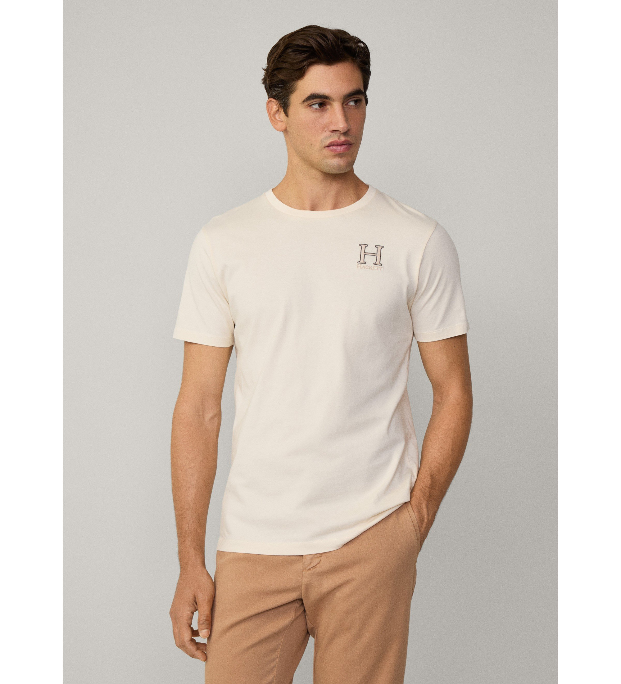 Hackett London für Herren. HM500858 T-Shirt H off-white (S), Weiß, Lässig, Baumwolle, Kurzarm