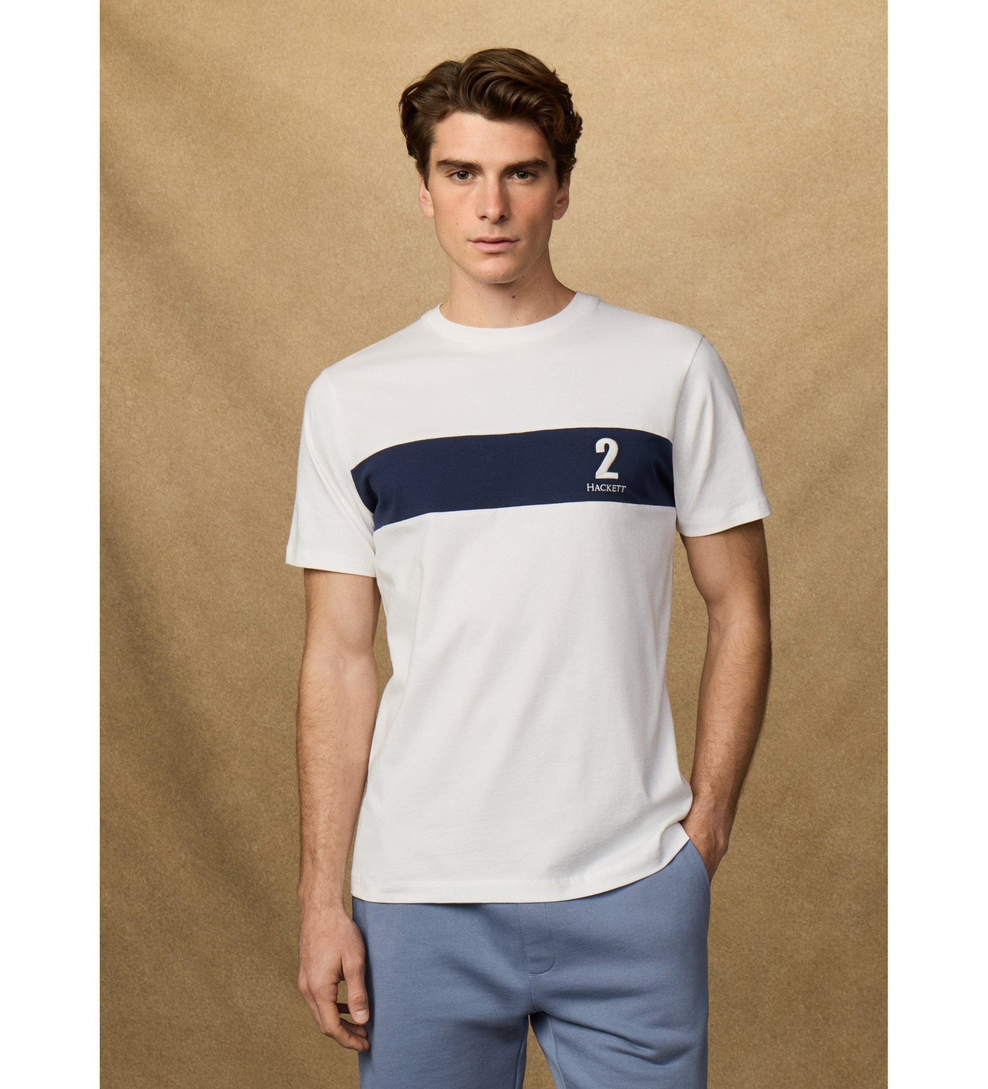 Hackett London für Herren. HM5000094 Heritage-T-Shirt weißes Feld (L), Lässig, Baumwolle, Kurzarm