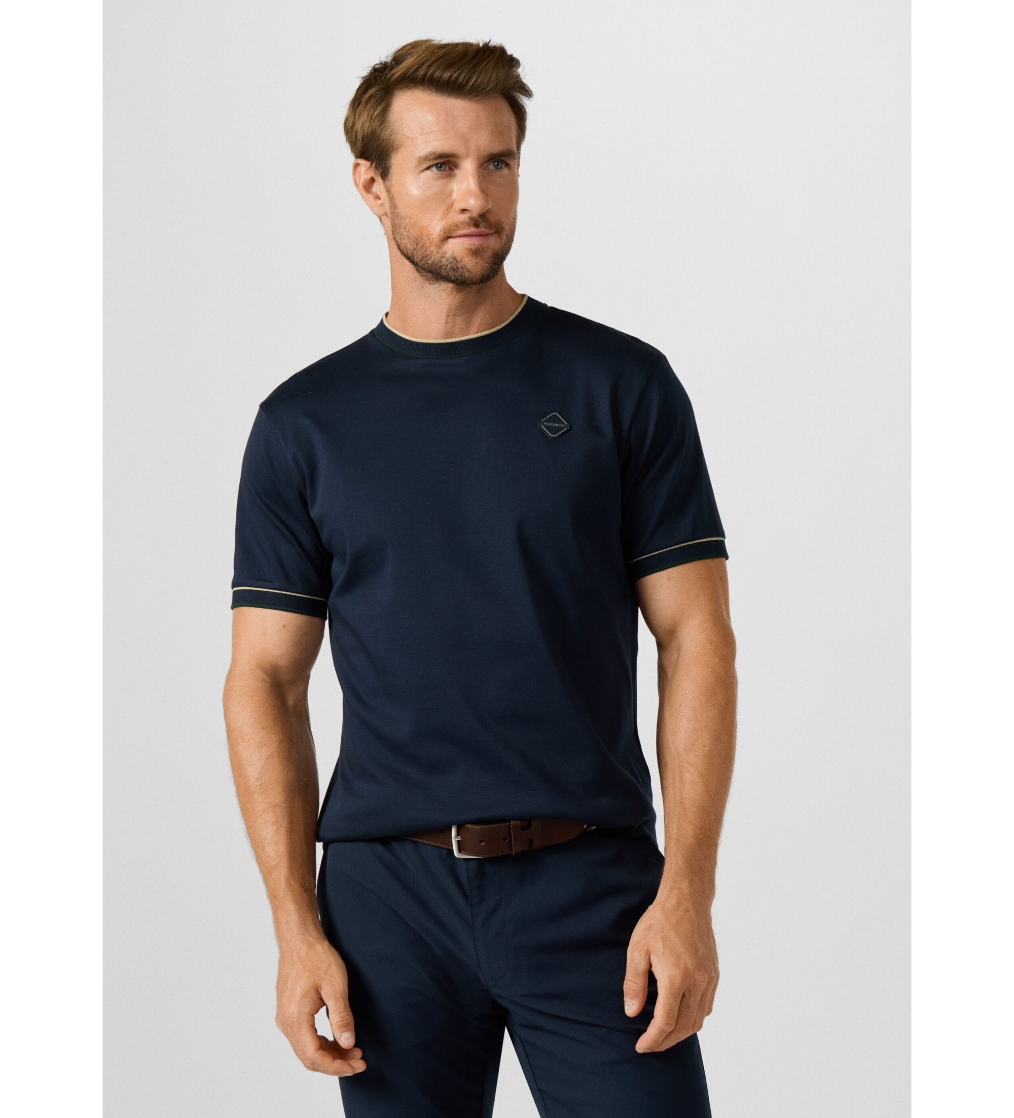 Hackett London für Herren. HM5000137 Marineblaues Hs Badge Shirt (S), Lässig, Baumwolle, Kurzarm