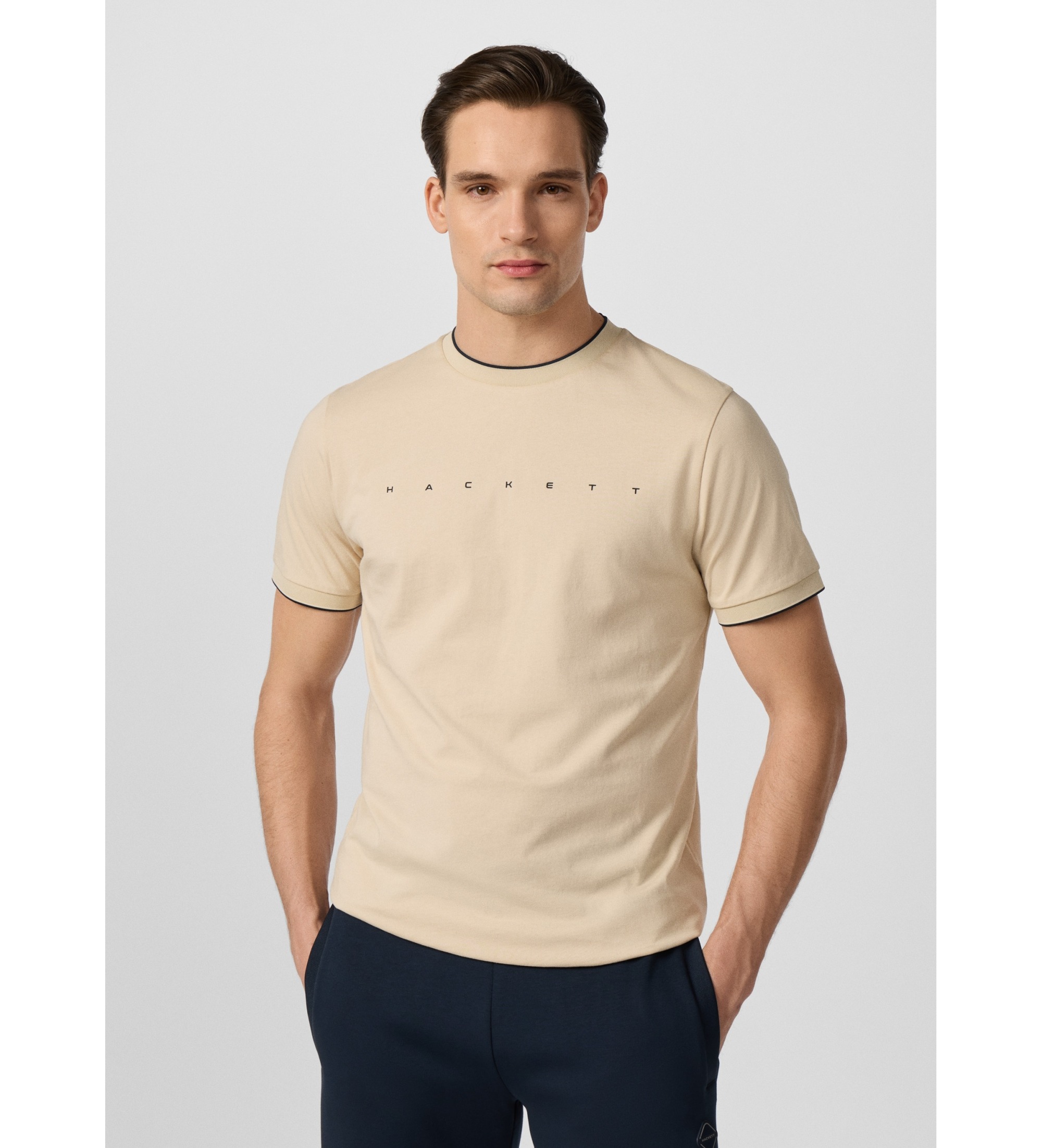 Hackett London für Herren. HM5000125 Hs Essential T-Shirt, beige (L), Lässig, Baumwolle, Kurzarm