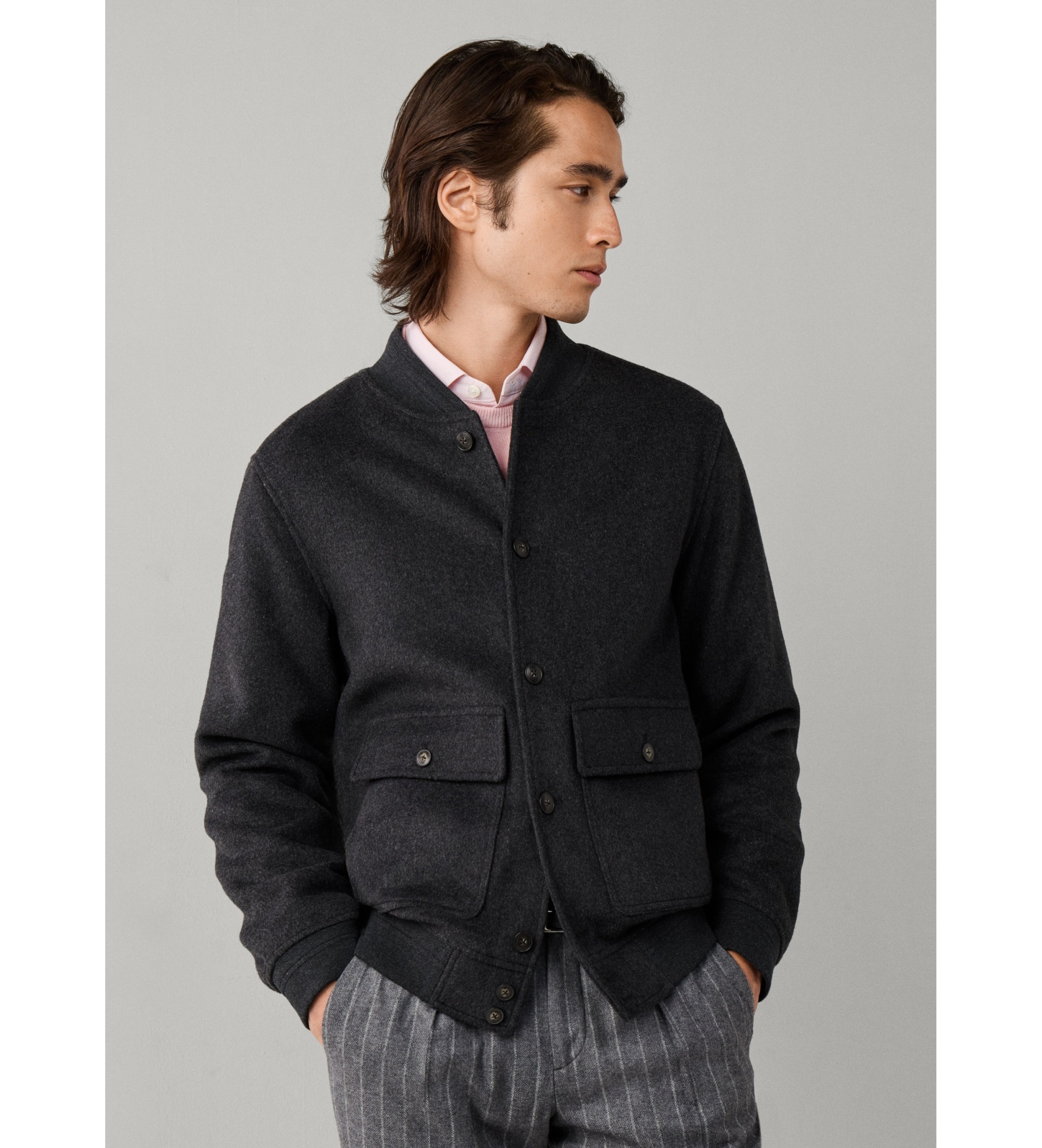Hackett London für Herren. HM4000245 Bomberjacke Wool grau (M), Lässig, Wolle, Klassisch