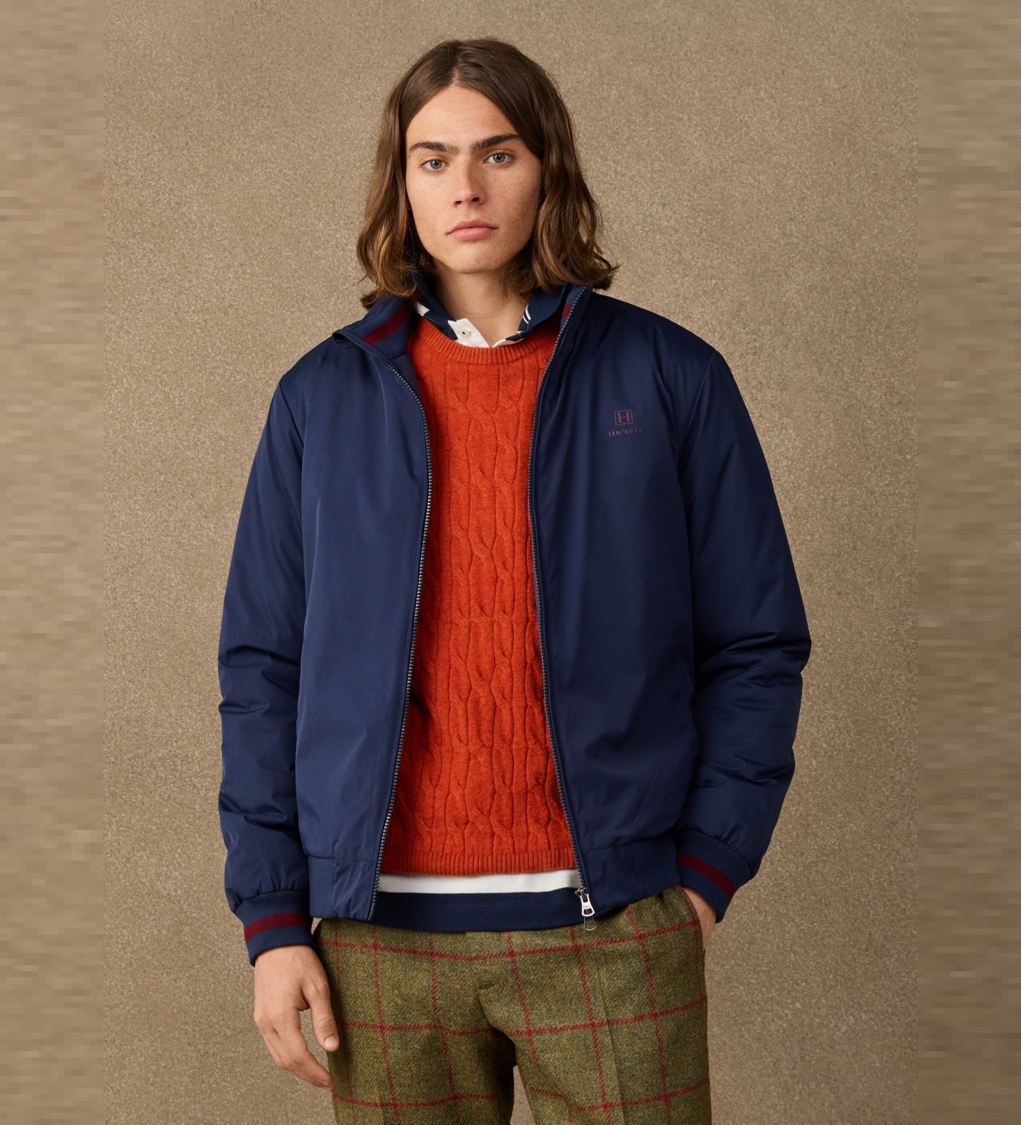 Hackett Londonvoor mannen. HM4000237 H Blouson jack marineblauw (L), Casual, Polyester