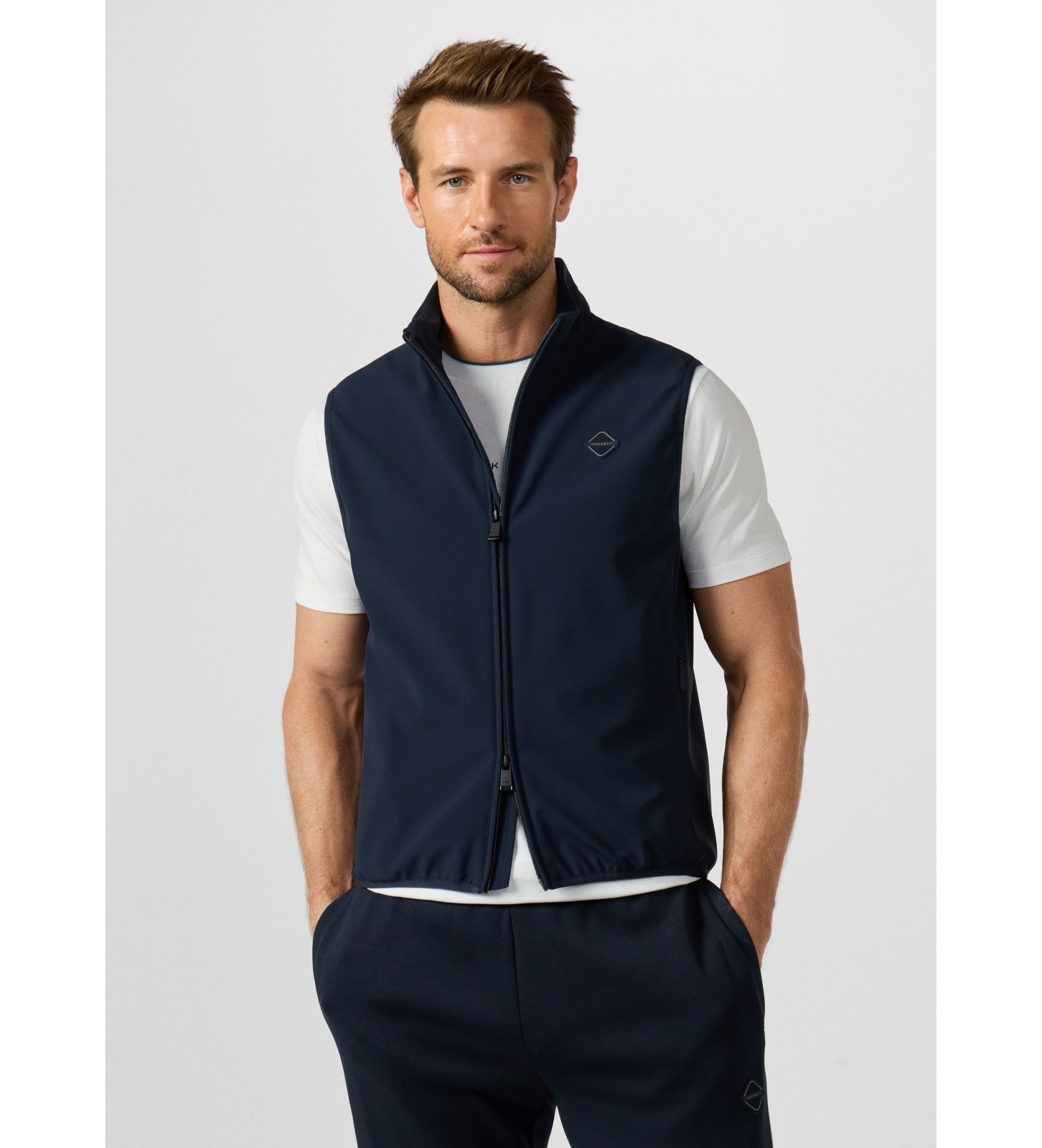 Hackett London für Herren. HM4000252 Softshell-Weste marineblau (XL), Lässig, Polyamid