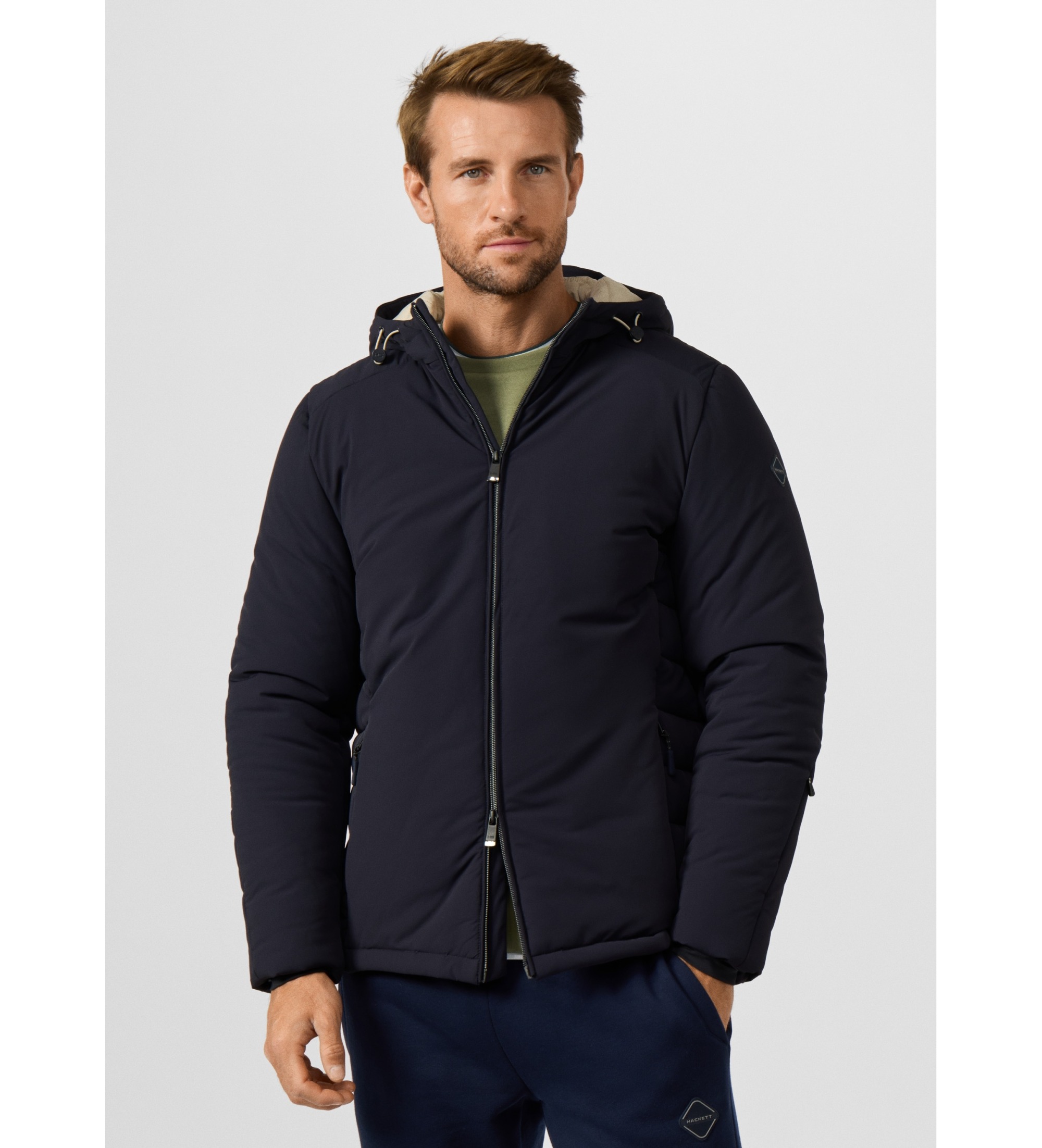 Hackett London für Herren. HM4000251 Mittelschwere Steppjacke mit Kapuze in Marineblau (XS), Lässig, Polyamid