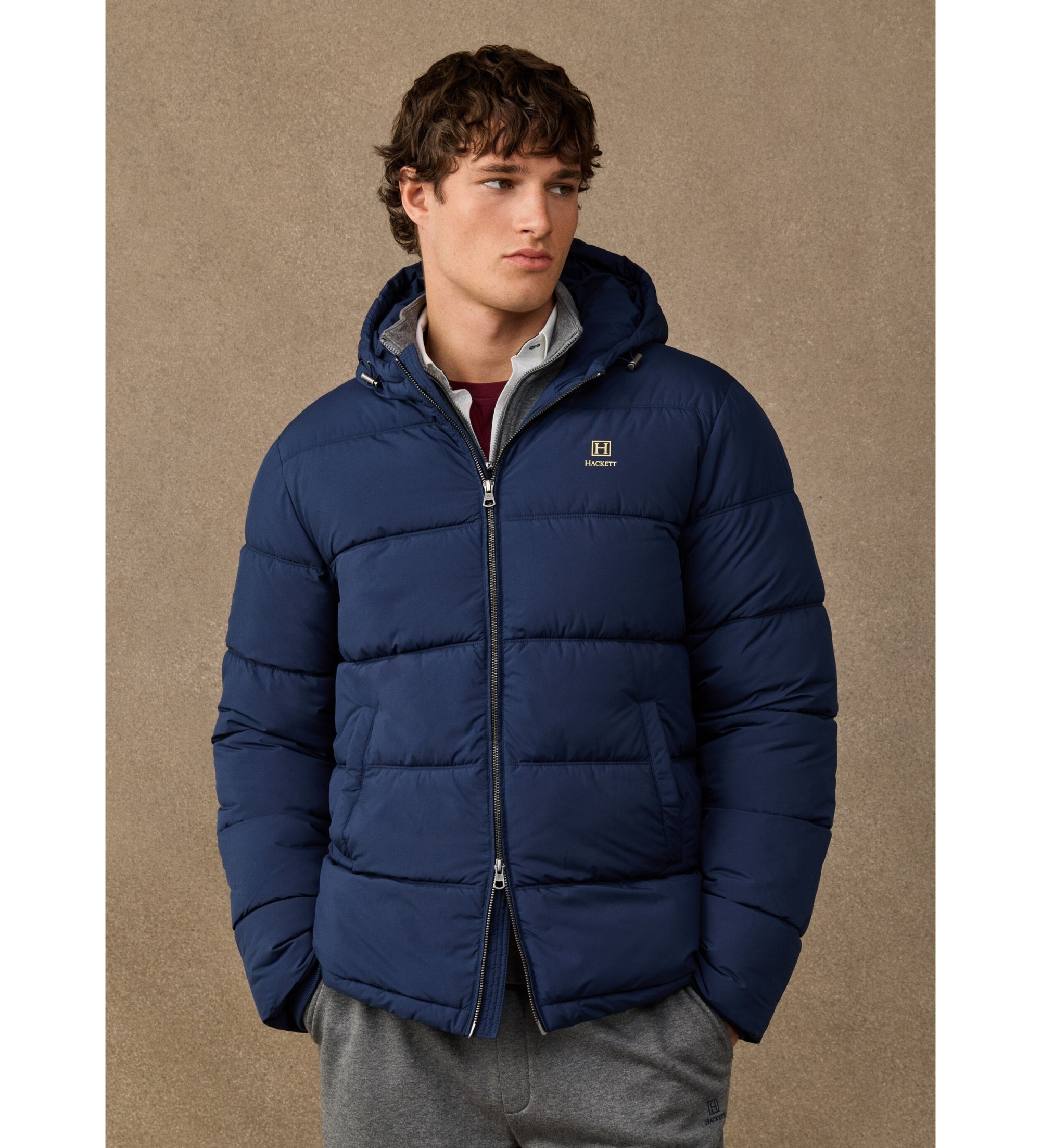 Hackett London für Herren. HM4000316 Gepolsterte Steppjacke marineblau (S), Lässig, Polyester