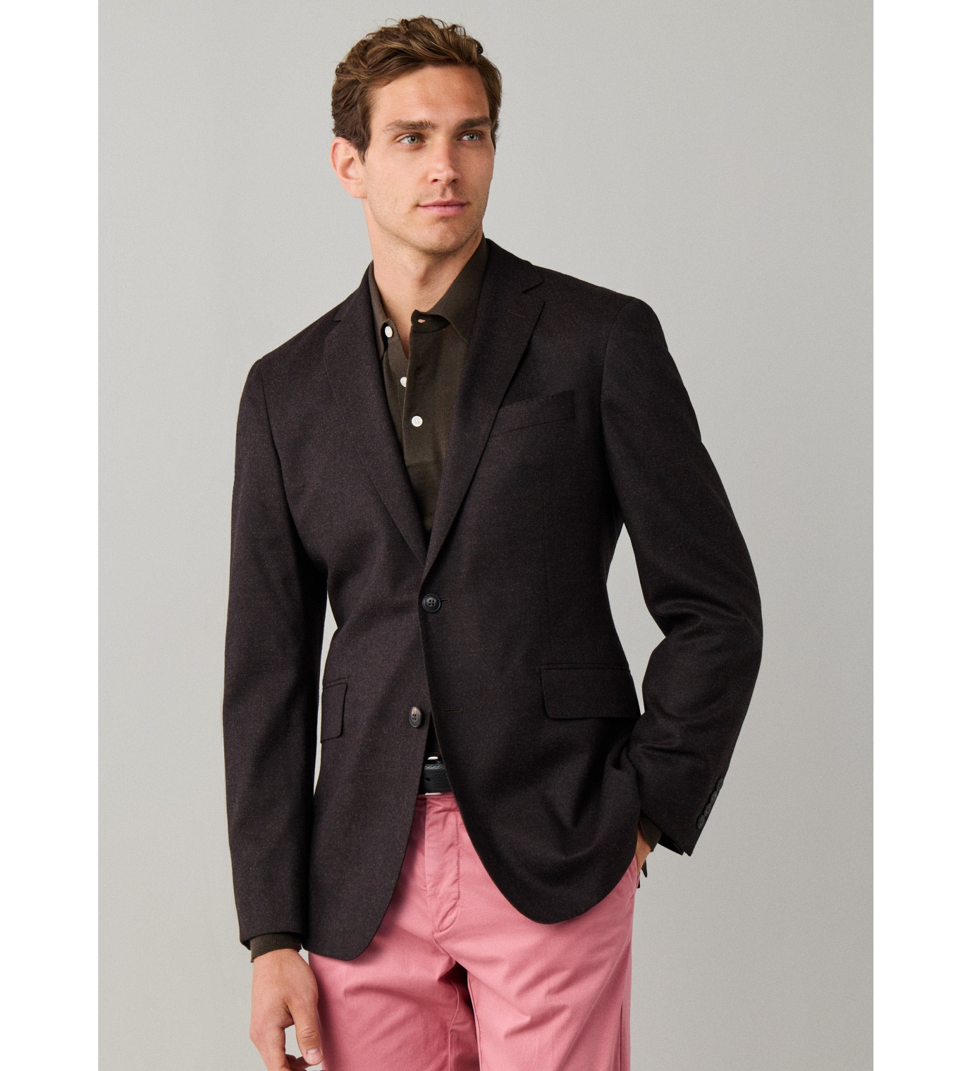 Hackett London für Herren. HM4400223 Braune Performance Flannel Jacke (48/32), Lässig, Wolle, Klassisch