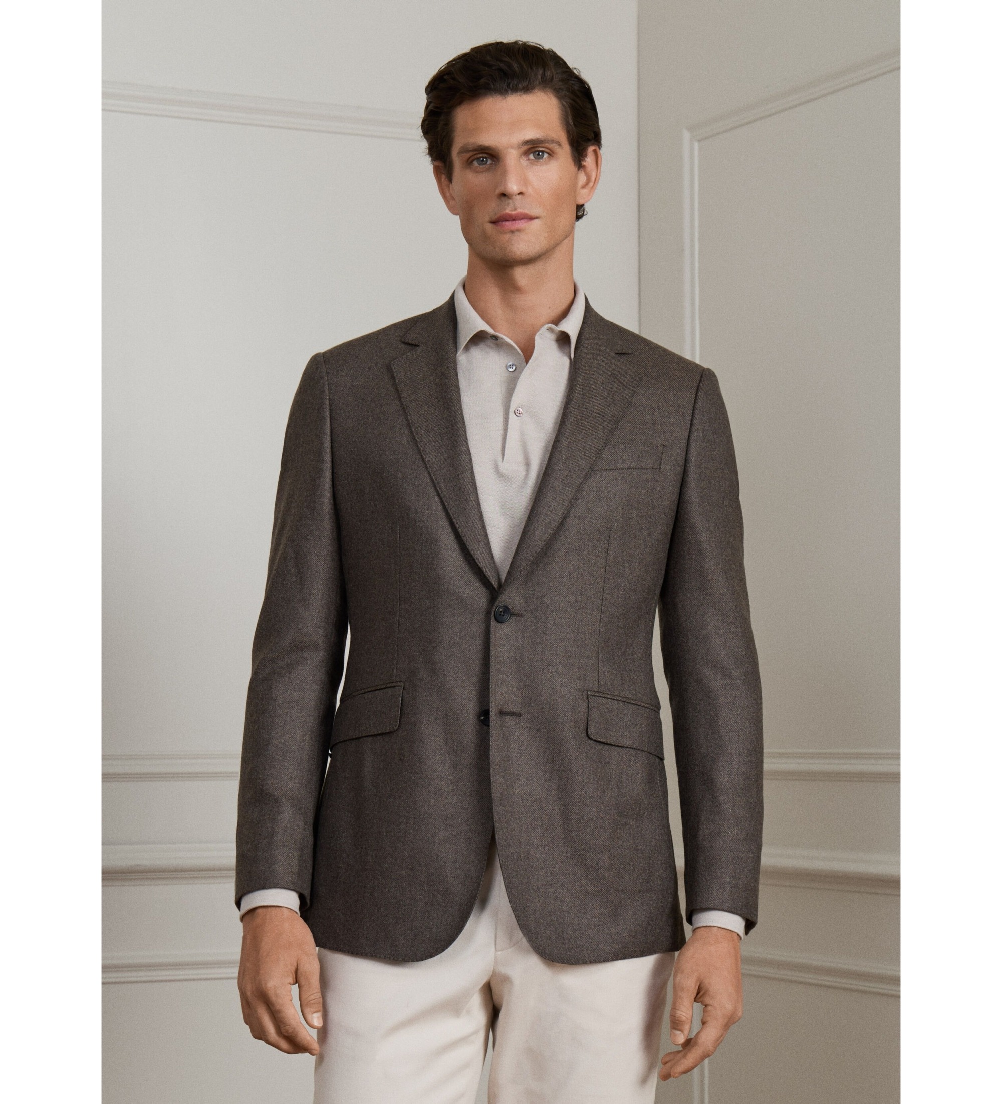 Hackett London für Herren. HM4400187 Twill-Jacke taupe (38/32), Lässig, Wolle, Klassisch
