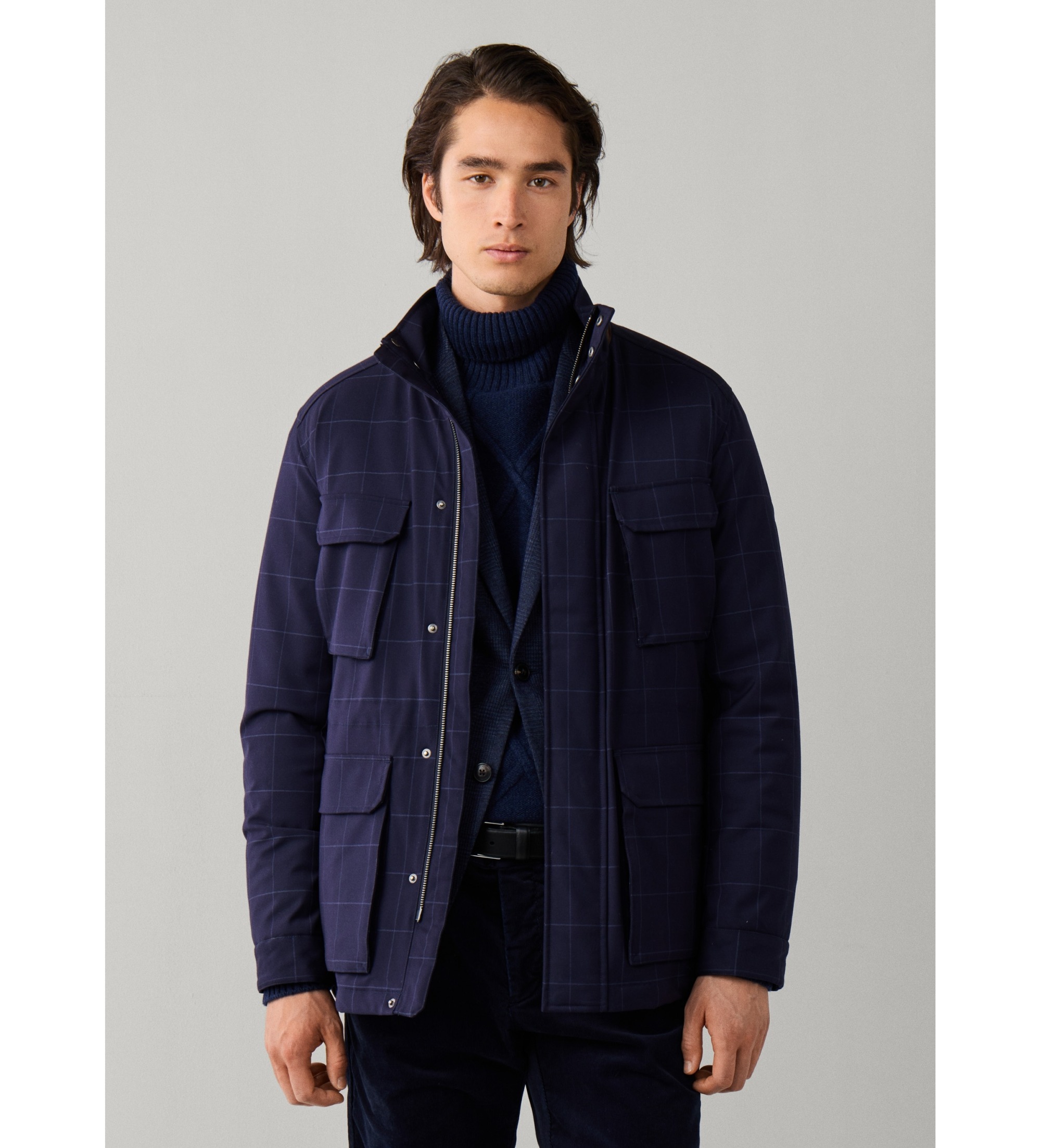 Hackett London für Herren. HM4000230 Tailored Jacke Wpane Velo marineblau (S), Lässig, Klassisch, Polyester
