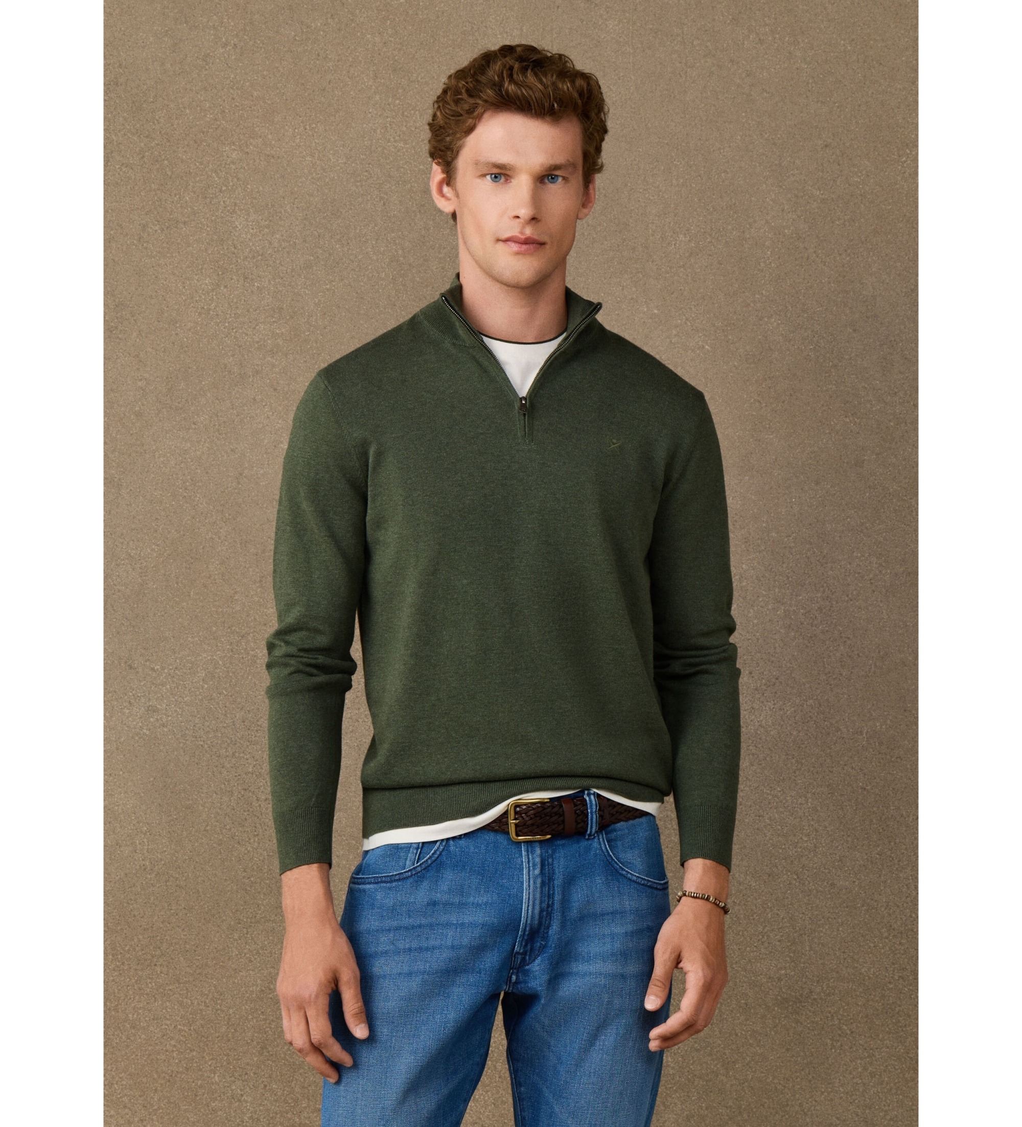 Hackett London für Herren. HM7000117 Essential Cotton Sweatshirt mit Reißverschluss, olivgrün (L), Lässig, Baumwolle, Klassisch