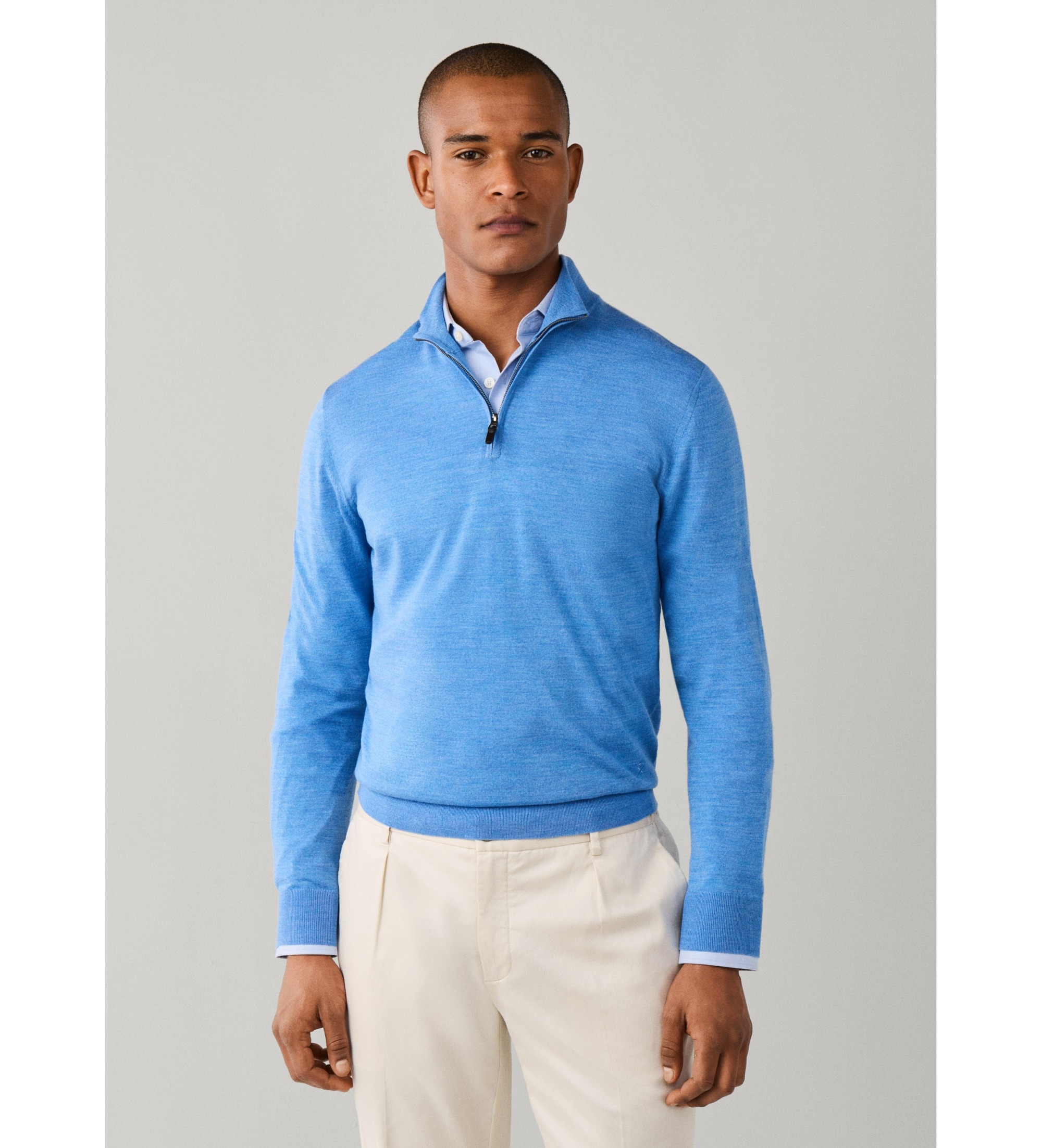 Hackett London für Herren. HM7000205 Ess Merino Hzip-Pullover mit Reißverschluss, blau (L), Lässig, Wolle, Klassisch