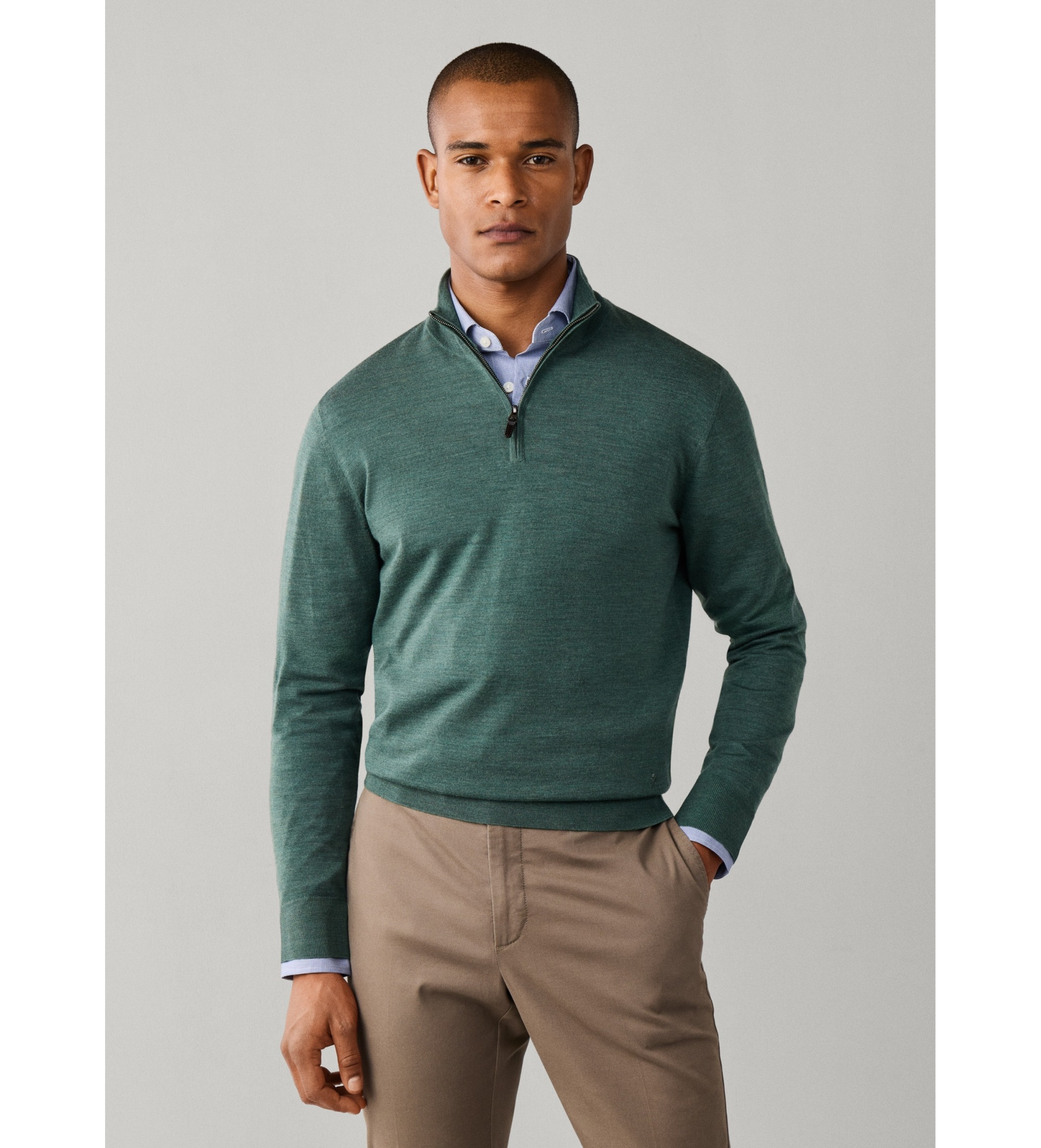 Hackett London für Herren. HM7000205 Ess Merino Hzip-Pullover mit Reißverschluss, olivgrün (S), Lässig, Wolle, Klassisch