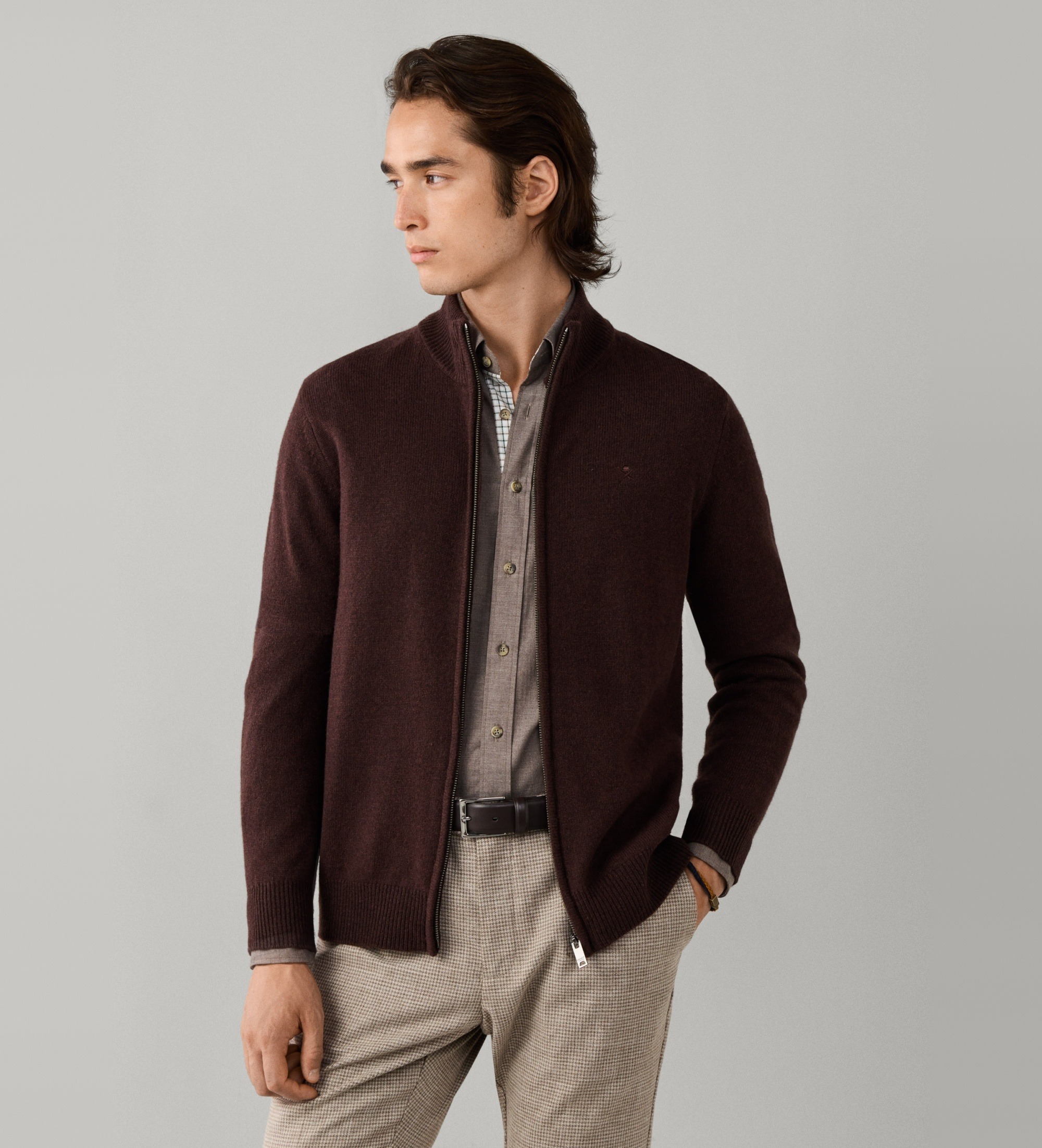 Hackett Londonvoor mannen. HM7000257 Trui met rits Lambswool Fzip bruin (M), Casual, Wol