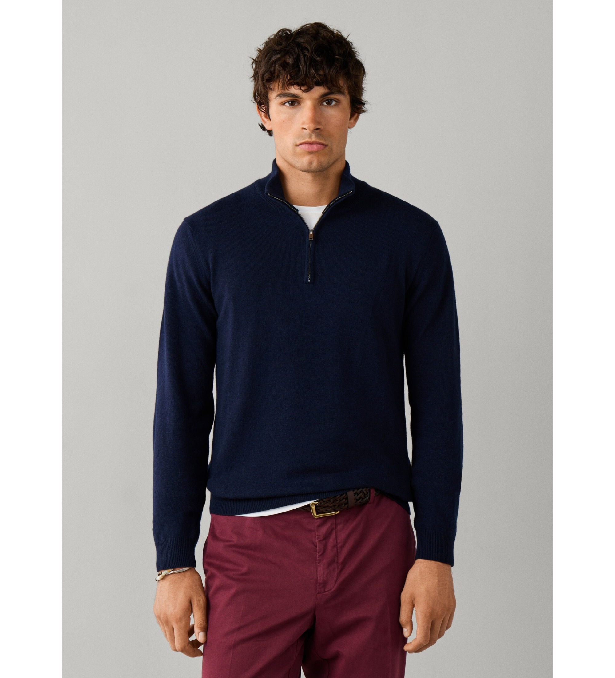Hackett London für Herren. HM7000243 Pullover mit Reißverschluss Merino Cash Mix marineblau (XL), Lässig, Wolle, Klassisch, Langarm