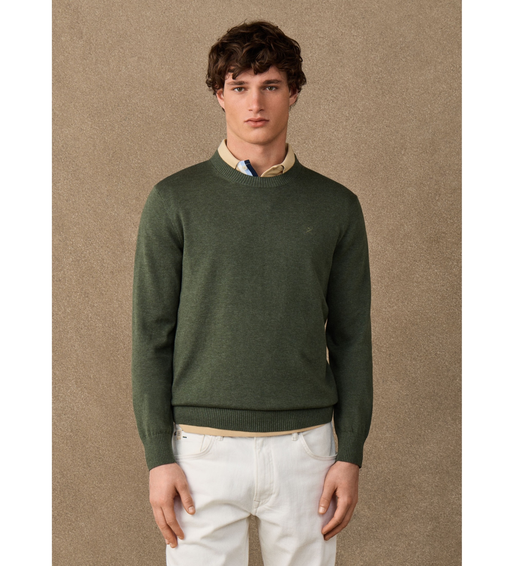 Hackett London für Herren. HM7000116 Ess Cotton Crew-Pullover in Olivgrün (L), Lässig, Baumwolle