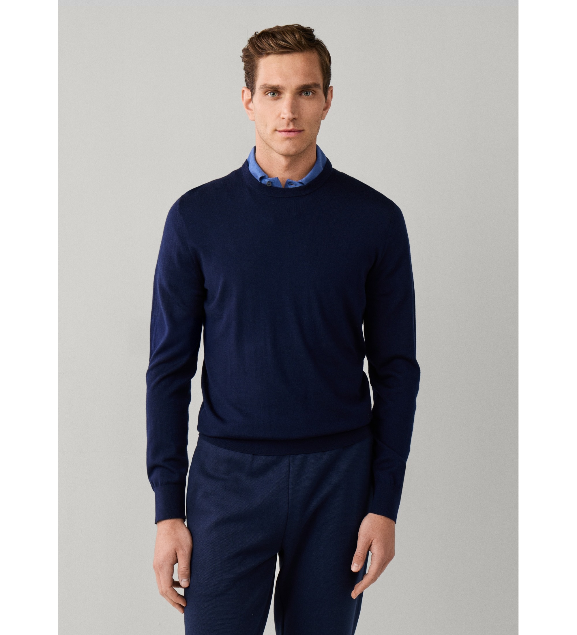 Hackett London für Herren. HM7000204 Jersey Ess Merino Crew Marineblau (L), Lässig, Wolle, Klassisch