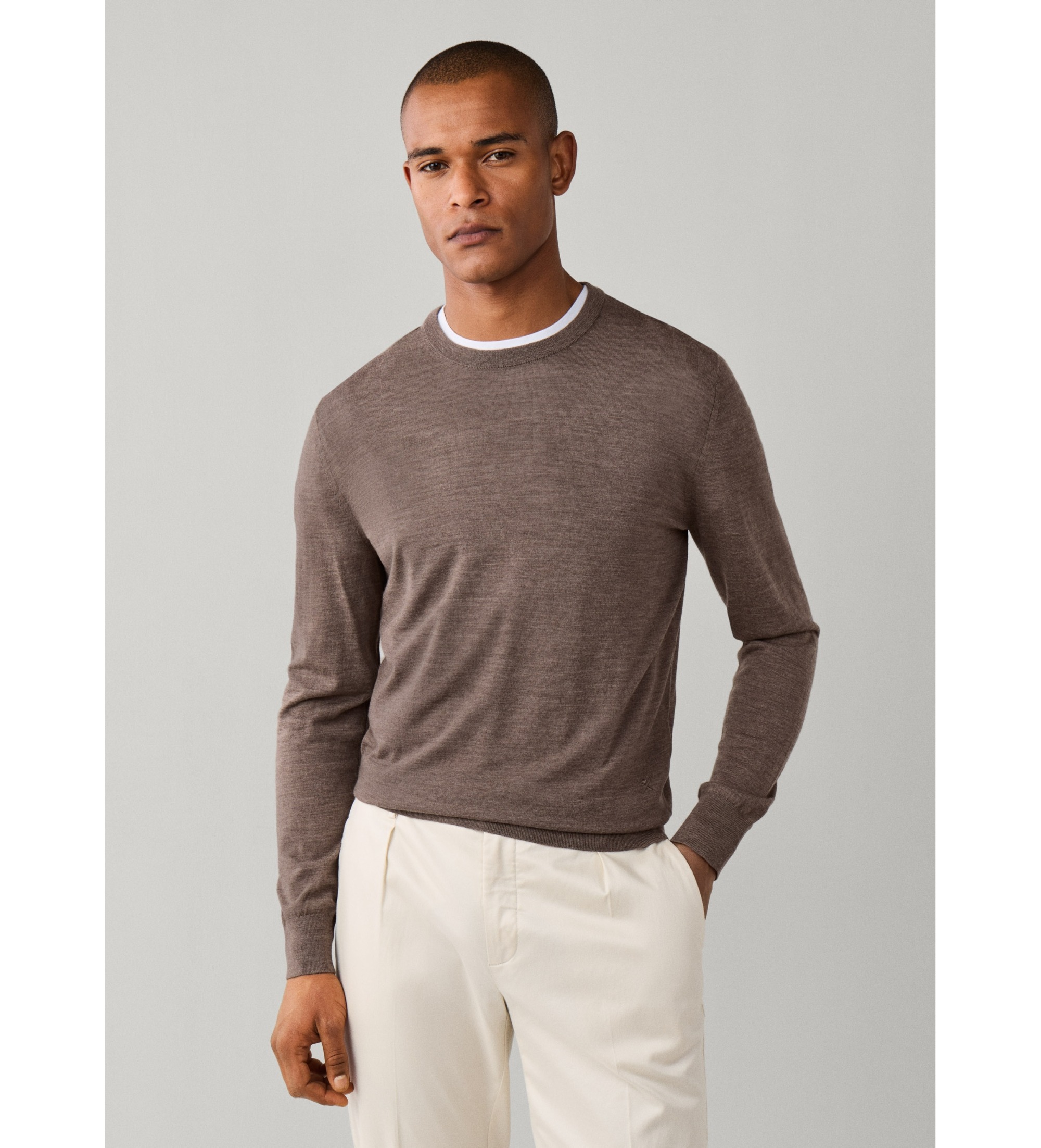 Hackett London für Herren. HM7000204 Ess Merino Crew-Pullover, beige (M), Lässig, Wolle, Klassisch