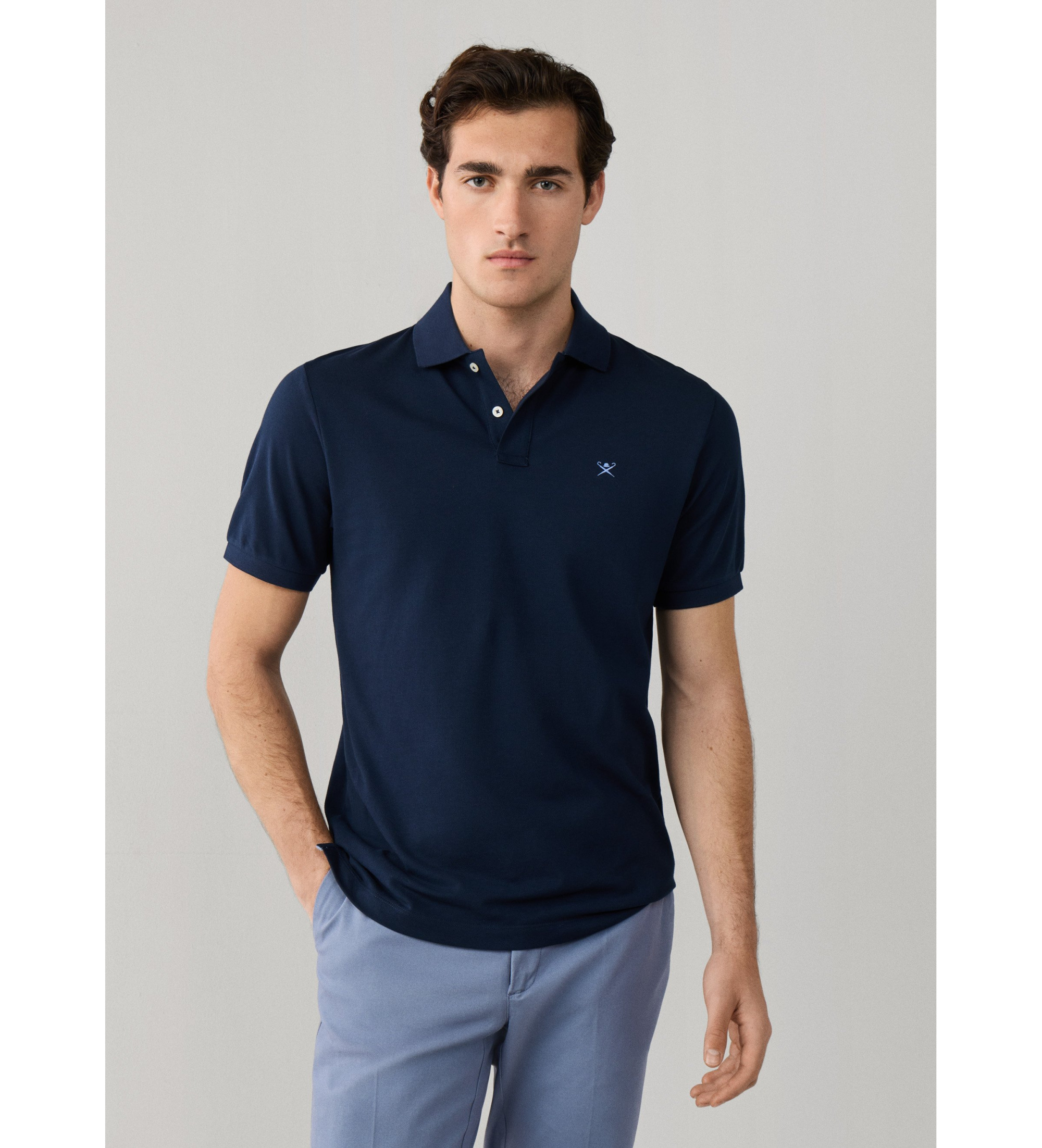 Hackett London für Herren. HM5600169 Polo Classic Fit Logo navy (M), Lässig, Baumwolle, Kurzarm, Marine