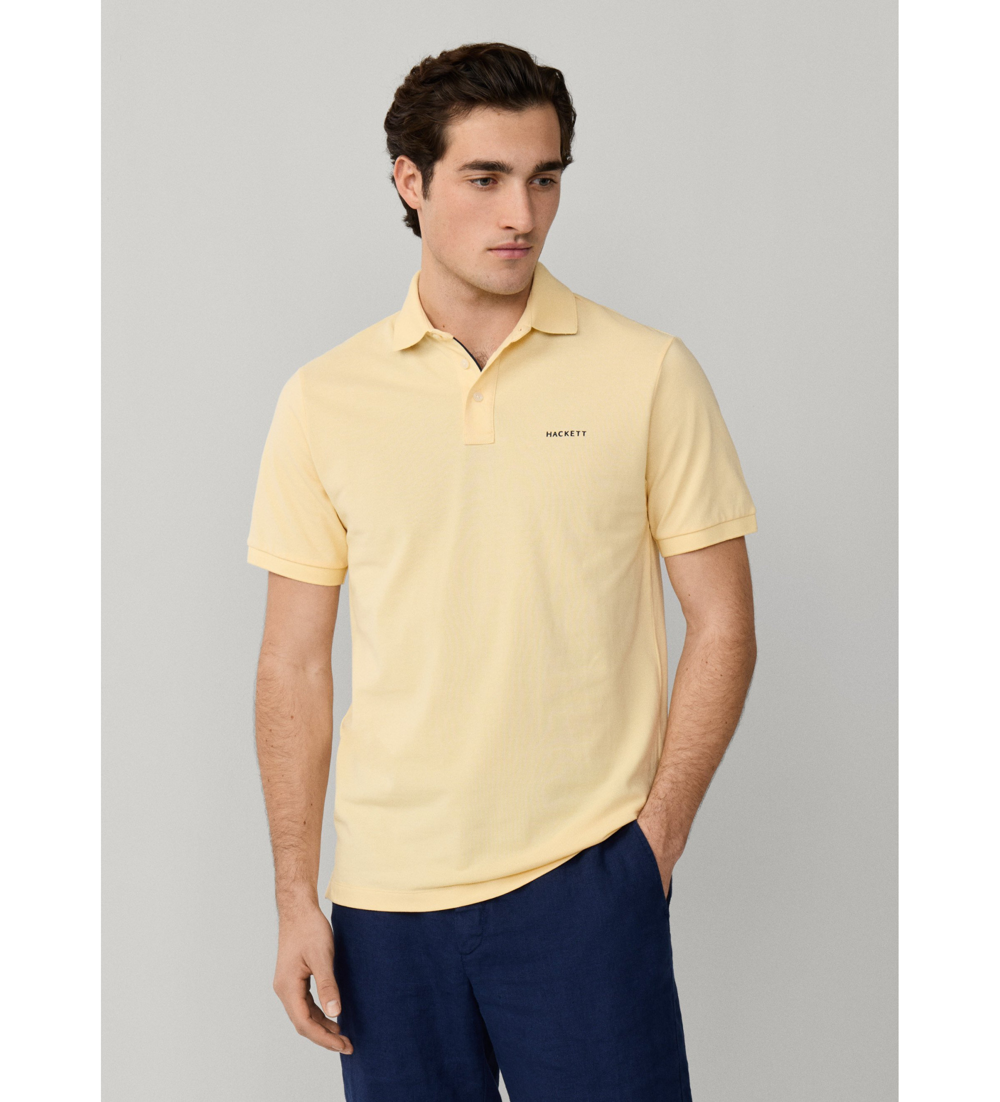 Hackett London für Herren. HM5600146 Poloshirt mit Strandbesatz Passform klassisch gelb (S), Lässig, Baumwolle, Kurzarm
