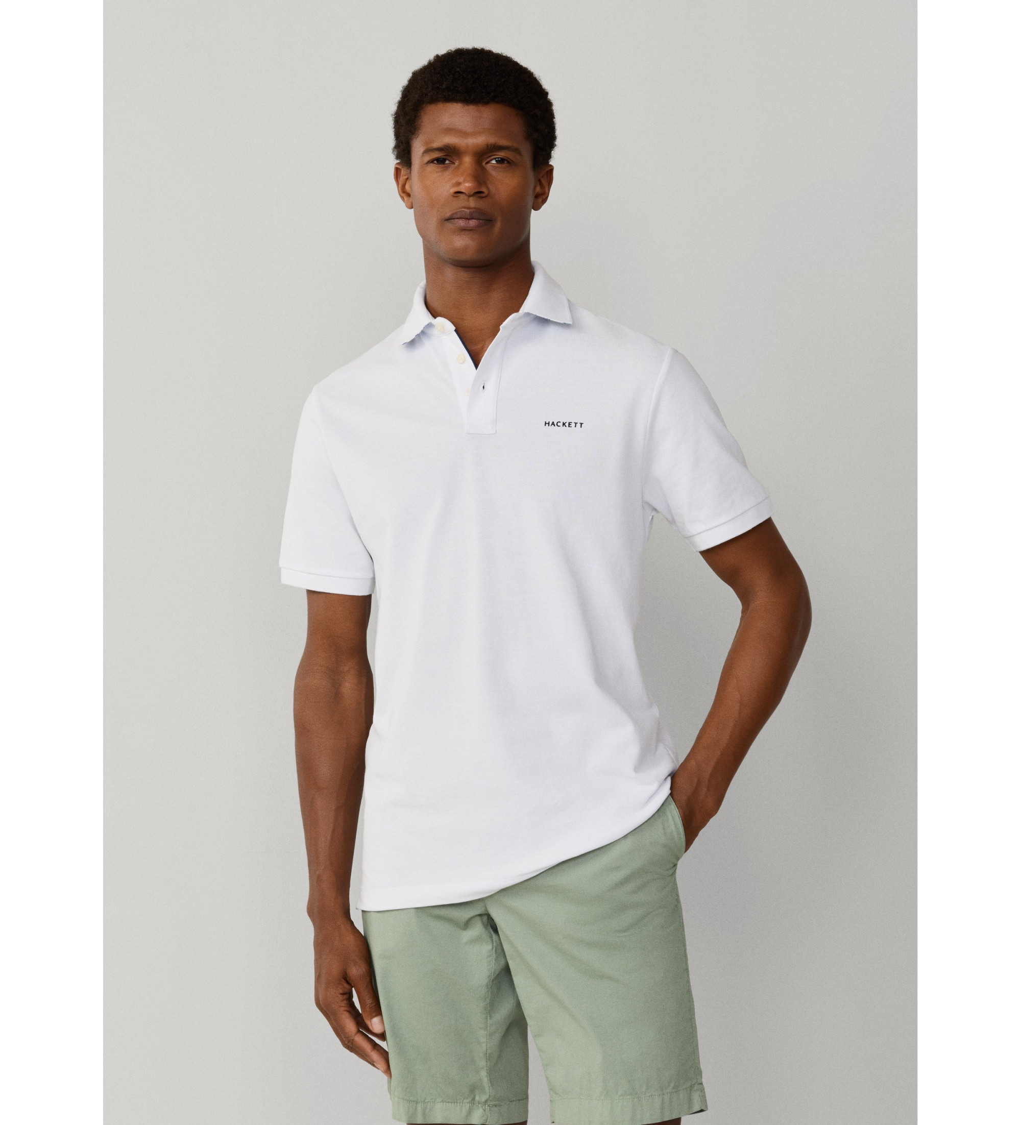 Hackett London für Herren. HM5600146 Polohemd mit Strandbesatz, klassische Passform (S), Weiß, Lässig, Baumwolle, Kurzarm