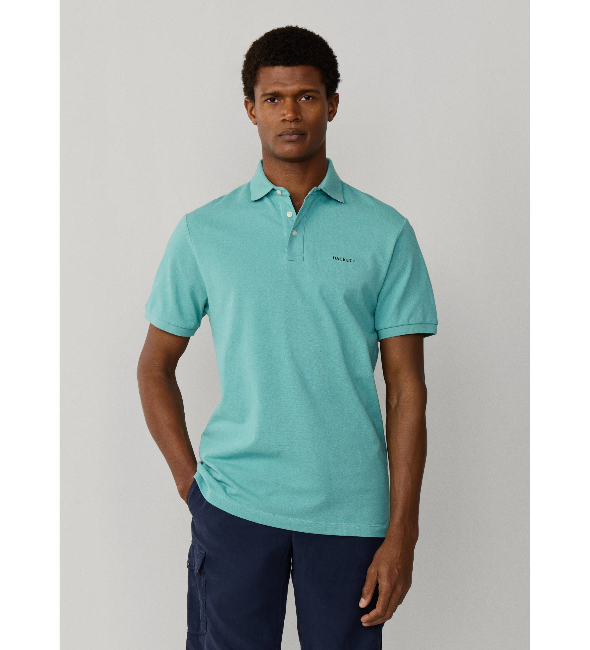 Hackett London für Herren. HM5600146 Poloshirt mit Strandbesatz Passform klassisch grün (L), Lässig, Baumwolle, Kurzarm