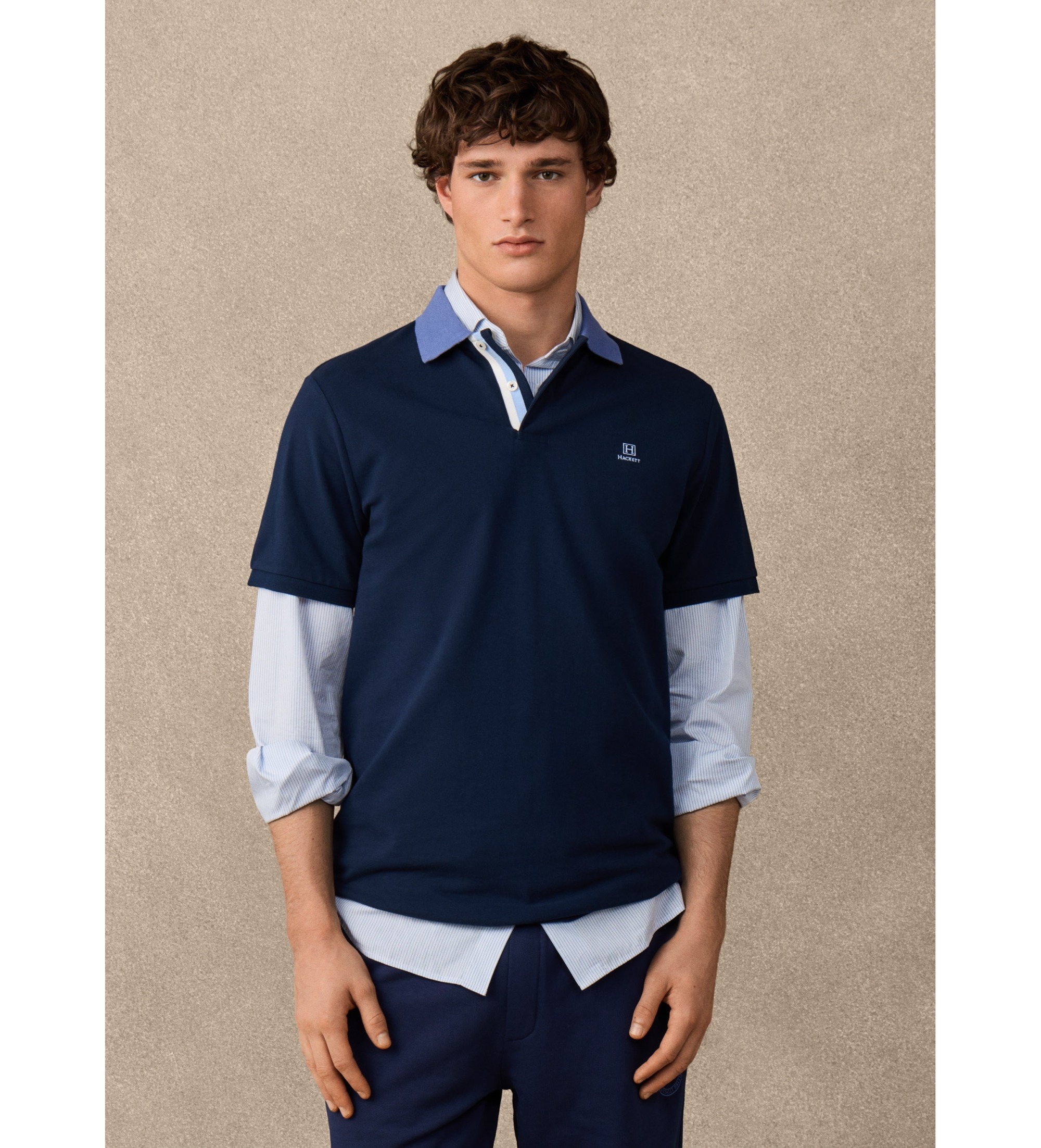 Hackett London für Herren. HM5600184 Polo H Tape marineblau (M), Lässig, Baumwolle, Kurzarm
