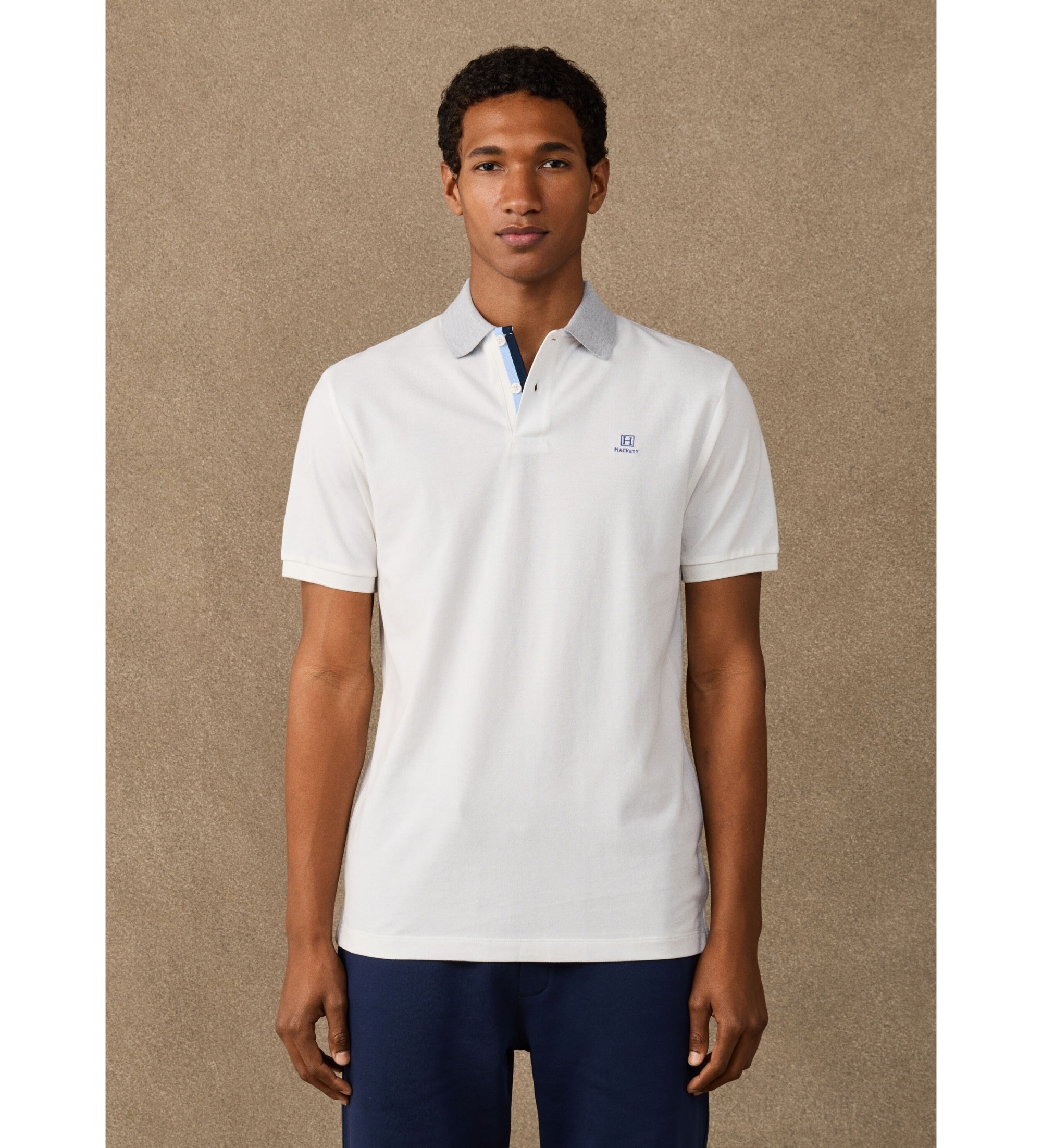Hackett London für Herren. HM5600184 Poloshirt H Tape weiß (L), Lässig, Baumwolle, Kurzarm